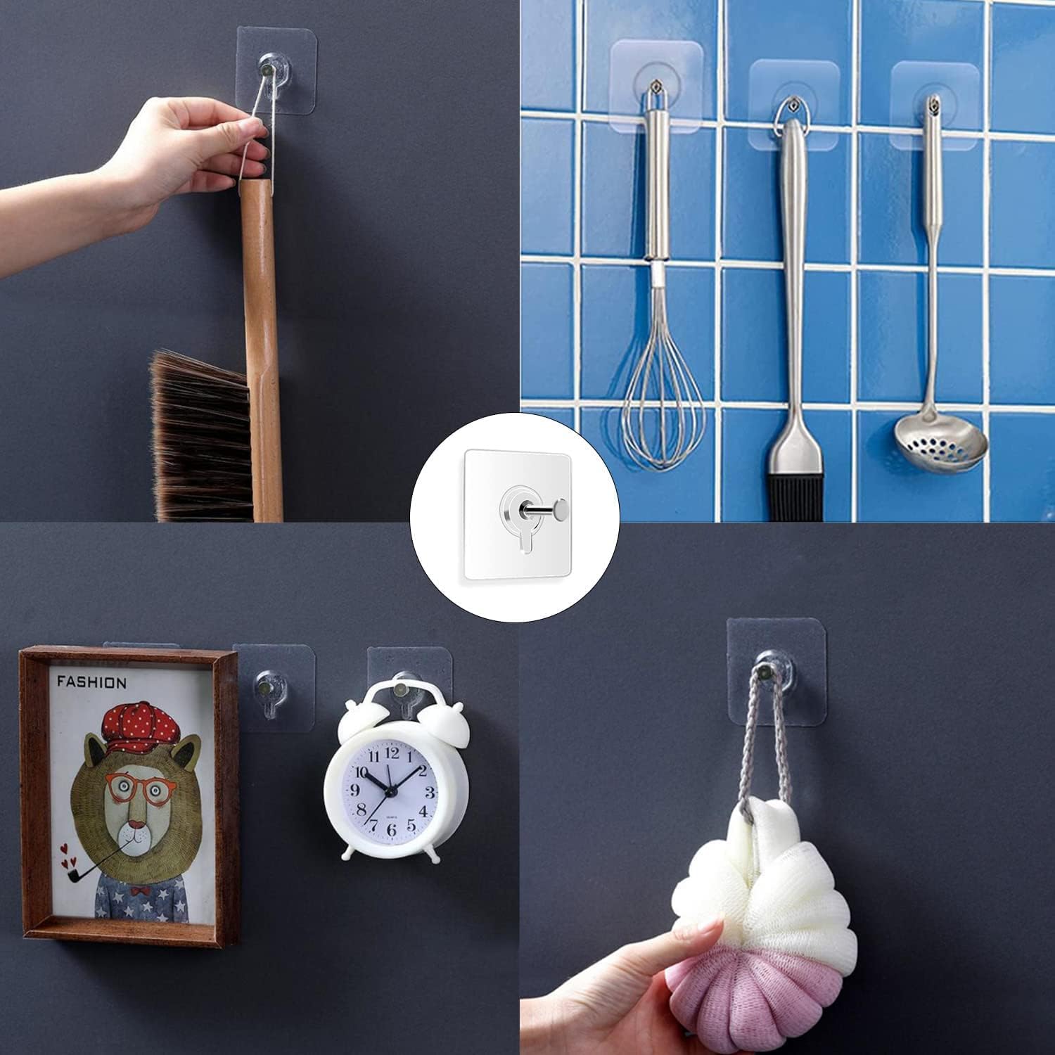 JIALTO Plastic 10 Pcs Self Adhesive Wall Hooks - Heavy Duty Transparent Hook for Photo Frames, Wall Clocks, Keys - No Damage, Easy Installation image 4