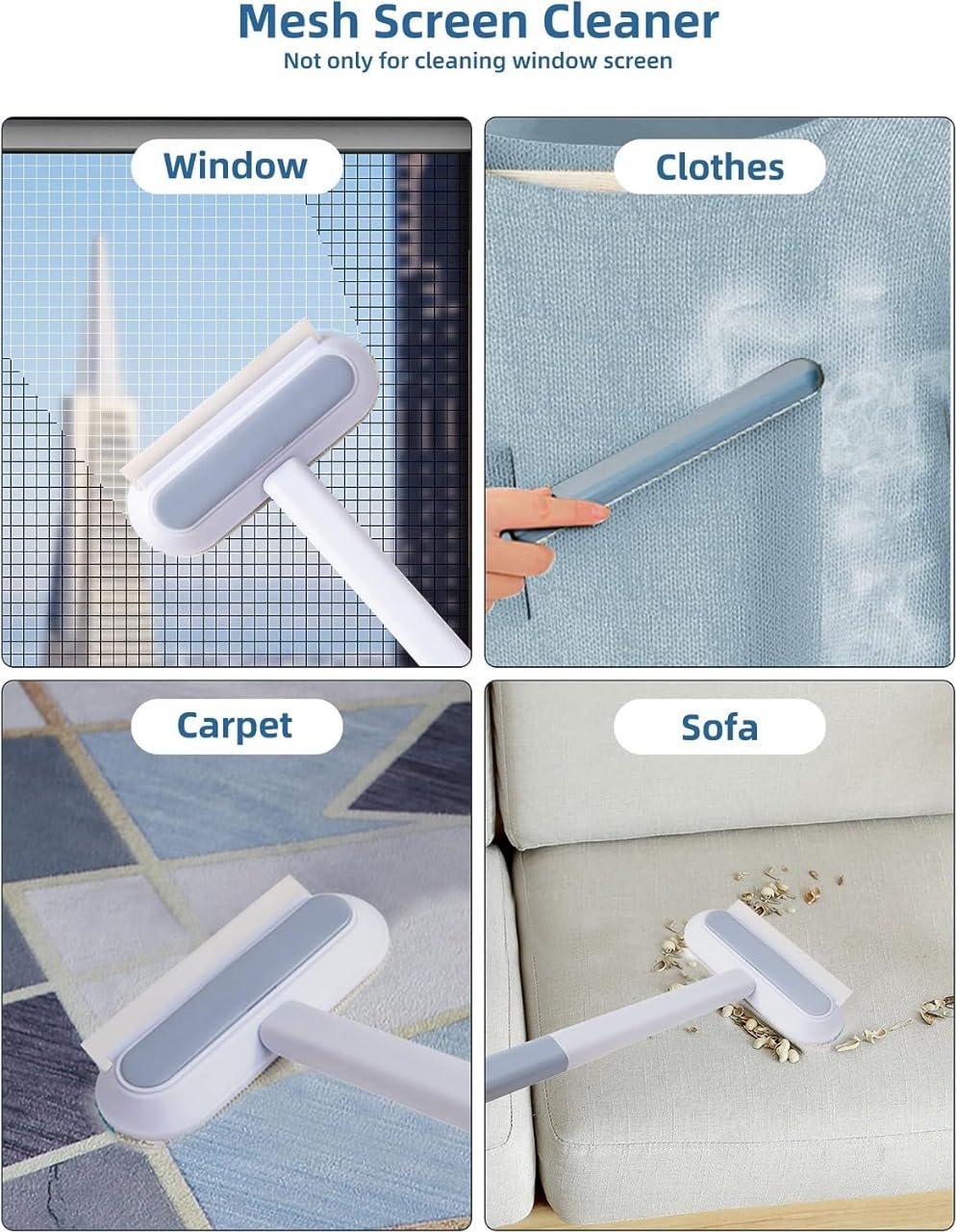 DODGE 'N WOLVES Multifunctional Plastic Screen Brush 4 in 1 with Extended Handle for Window and Mesh Cleaning, Double Sided Mosquito Net Cleaner Grey image 3
