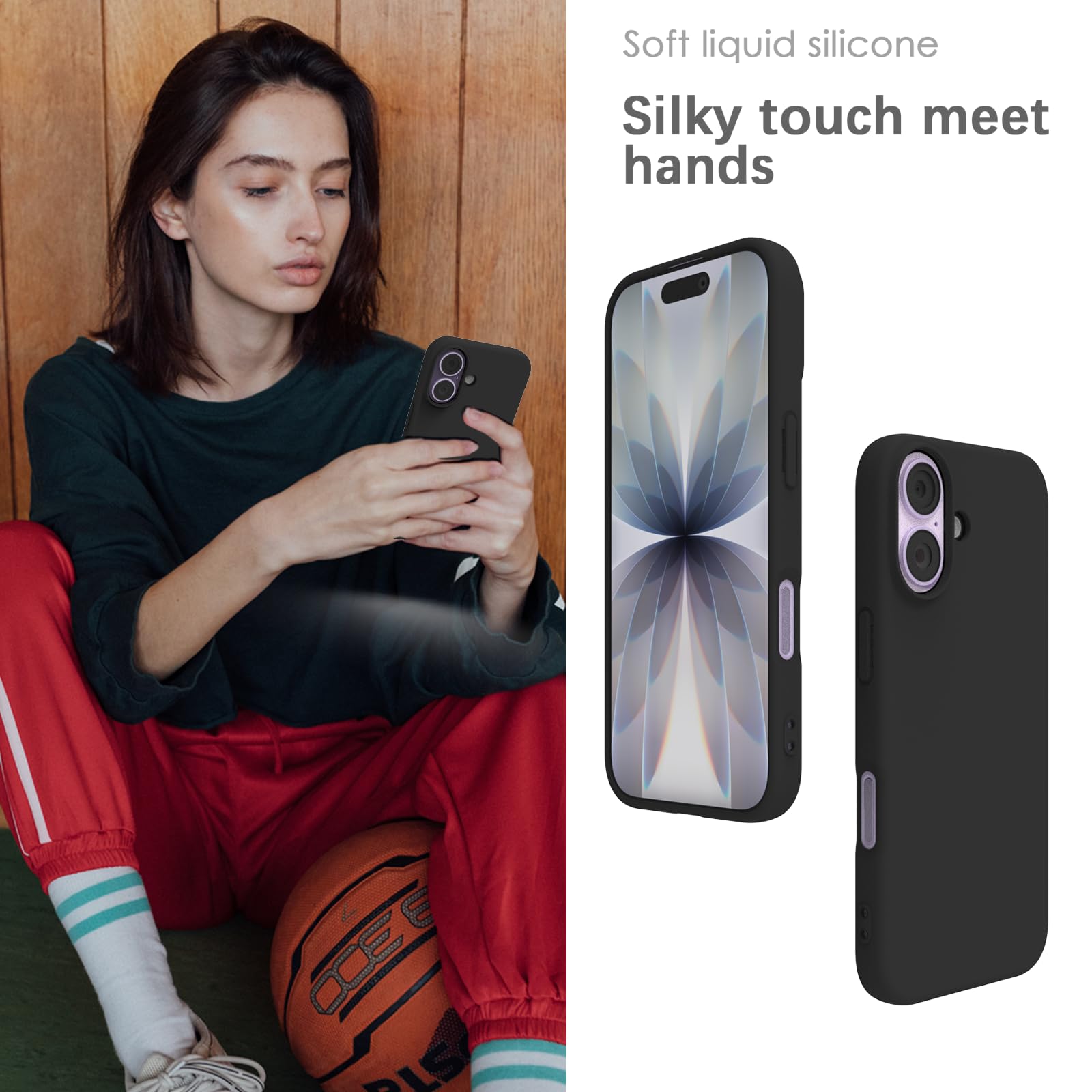 YATWIN Silicone Case for iPhone 17, Soft-Touch, Shockproof, DustProof, Antiskid Phone Cover for Apple iPhone 17 - Black image 4