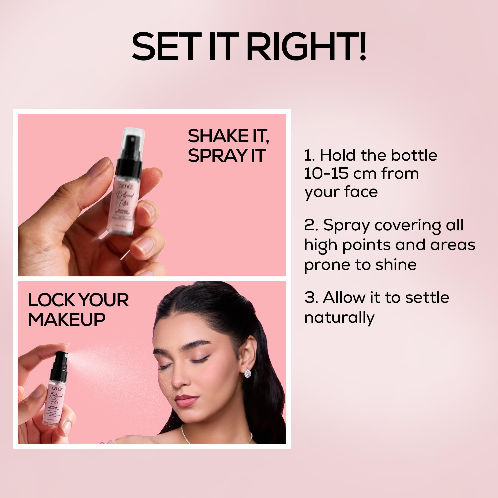 RENEE Bollywood Filter Blurring Setting Spray for Face Makeup, Matte Finish & Pore Blur Effect with Niacinamide & Hyaluronic Acid, Long Lasting Makeup Fixer & Shine Control, Fine Mist 5ml image 5