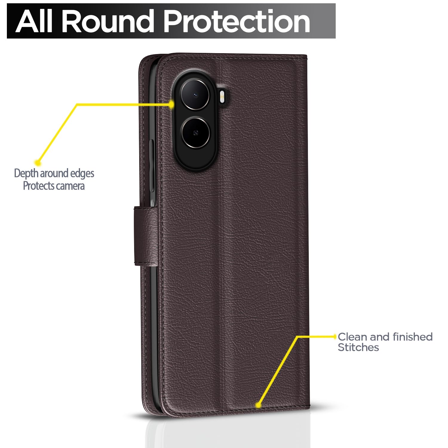 Pikkme Flip Cover for Mi Redmi A7 Pro/Poco C85x 5G / C81 Leather Finish | Inside TPU with Card Pockets | Wallet Stand and Shock Proof | Complete Protection Flip Case (Coffee) image 4