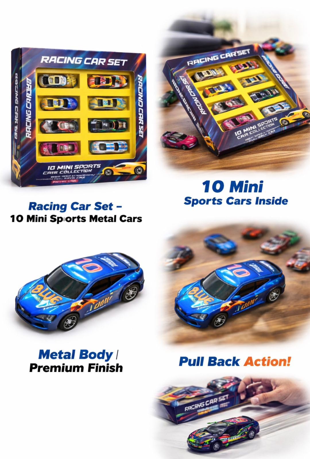 Cable World Set of 10 Mini Racing Metal Die Cast Car Set | Khilona Metal Car for Kids | Pull Back Vehicles | Best Birthday Gift, Return Gift, Diwali Gift for Boys and Girls (Multi Color & Design) image 4