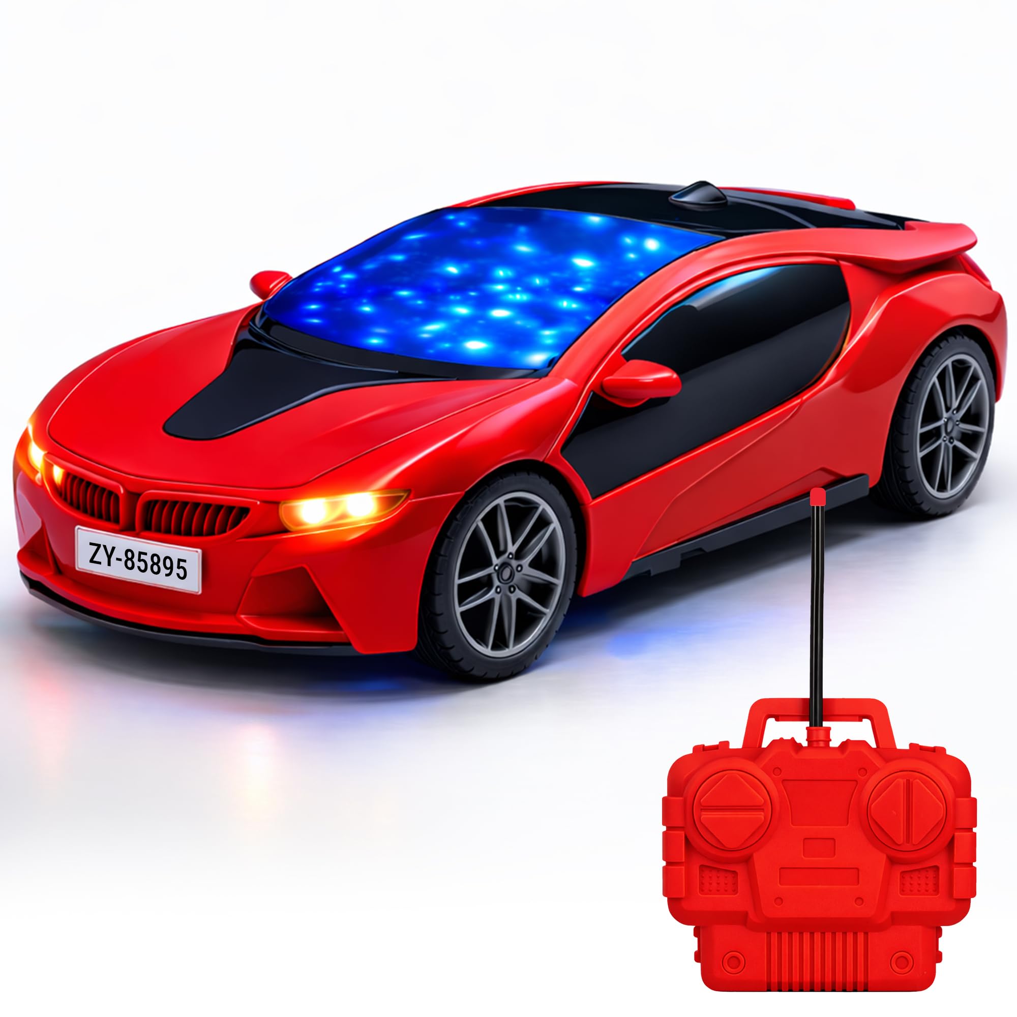 Remote Control Car Toy, RC Racing Vehicle for Children, High Speed, 3D LED Light Car, Kids Battery Car, RC for Boys & Girls Age 3+, Toys for Kids, Birthday Gift for Boys and Girls, Random Color