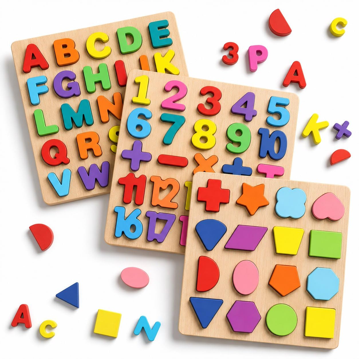 Novo Baby Wooden Learning Educational ABCD Board for Kids, Activity Toys for Toddlers & Preschoolers | ABCD Puzzle Set | Puzzle Toys for 2 Years Old Boys & Girls (Alphabets, Numbers & Shapes)