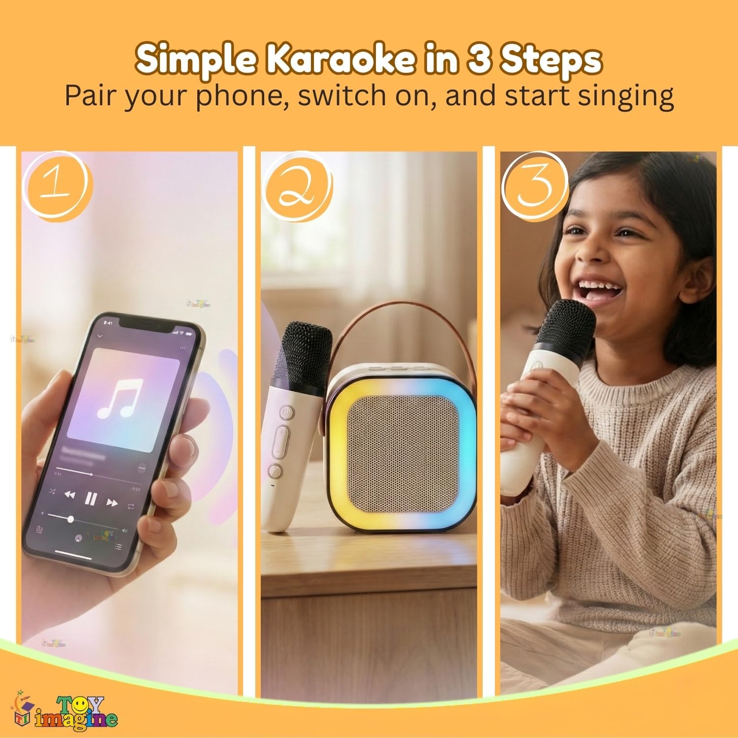 Toy Imagine Rechargeable Karaoke Mic with Speaker | Wireless Mini Portable Bluetooth Mic with RGB LED Lights | Singing Musical Toy & Birthday Gift for Kids, Boys, Girls & Adults image 5