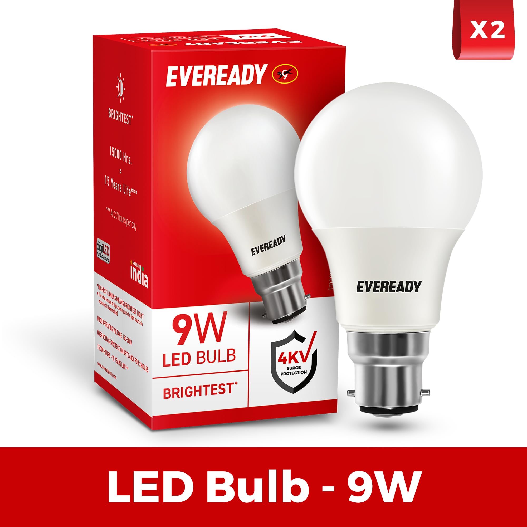 EVEREADY 9W LED Bulb, Cool Day Light (6500K), B22 Base image 2