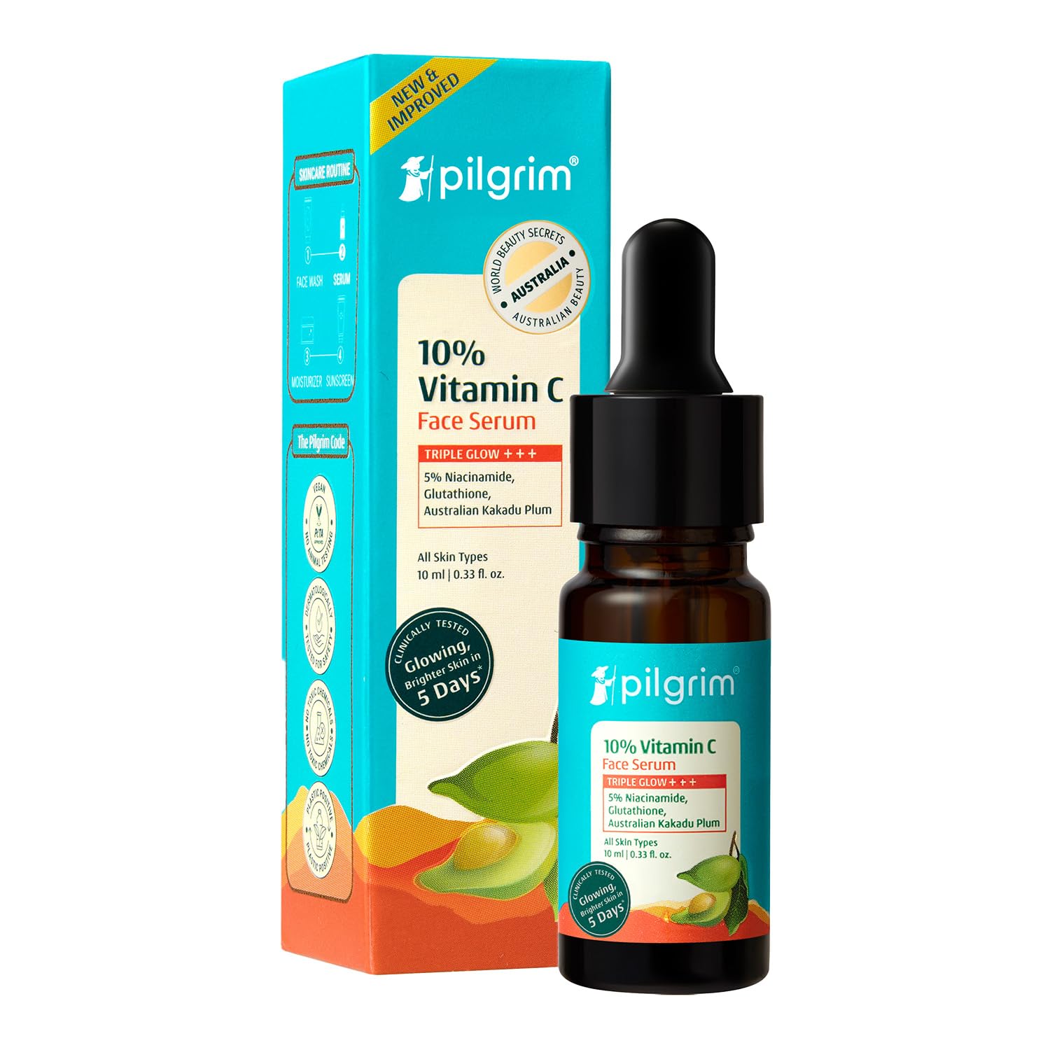 Pilgrim 10% Vitamin C Face Serum 10 ml for Glowing Skin with Niacinamide | Reduces Dark Spots & Evens Skin Tone | For Oily, Combination, Normal Skin Types | Skin Brightening Serum for Men & Women