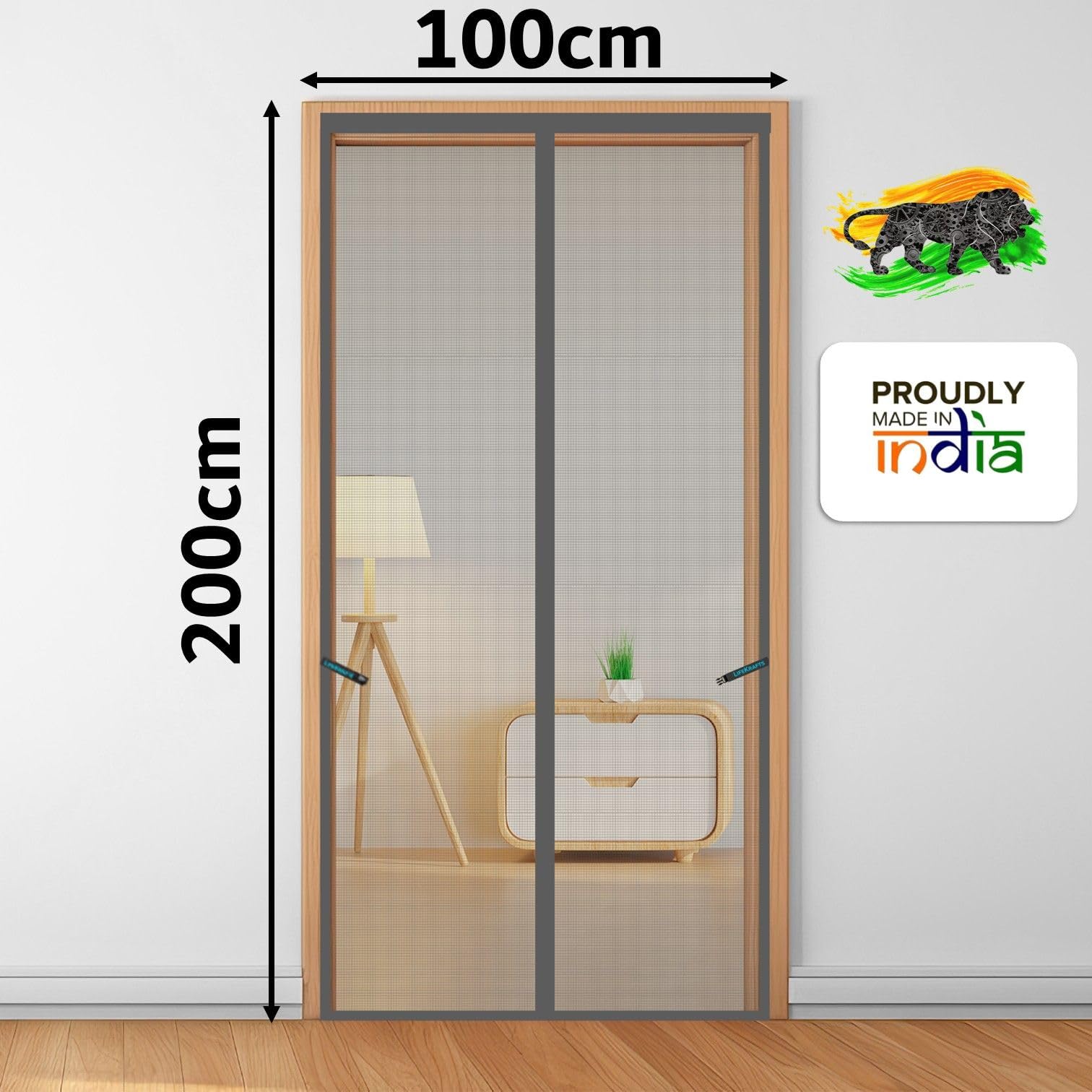 LifeKrafts Polyester Magnetic Mosquito Net/ Curtain for Door, for All Door Types & Sizes, Auto-Closing Insect Screen to Keep Mosquito Out, Grey, 200 x 100 Cm image 2