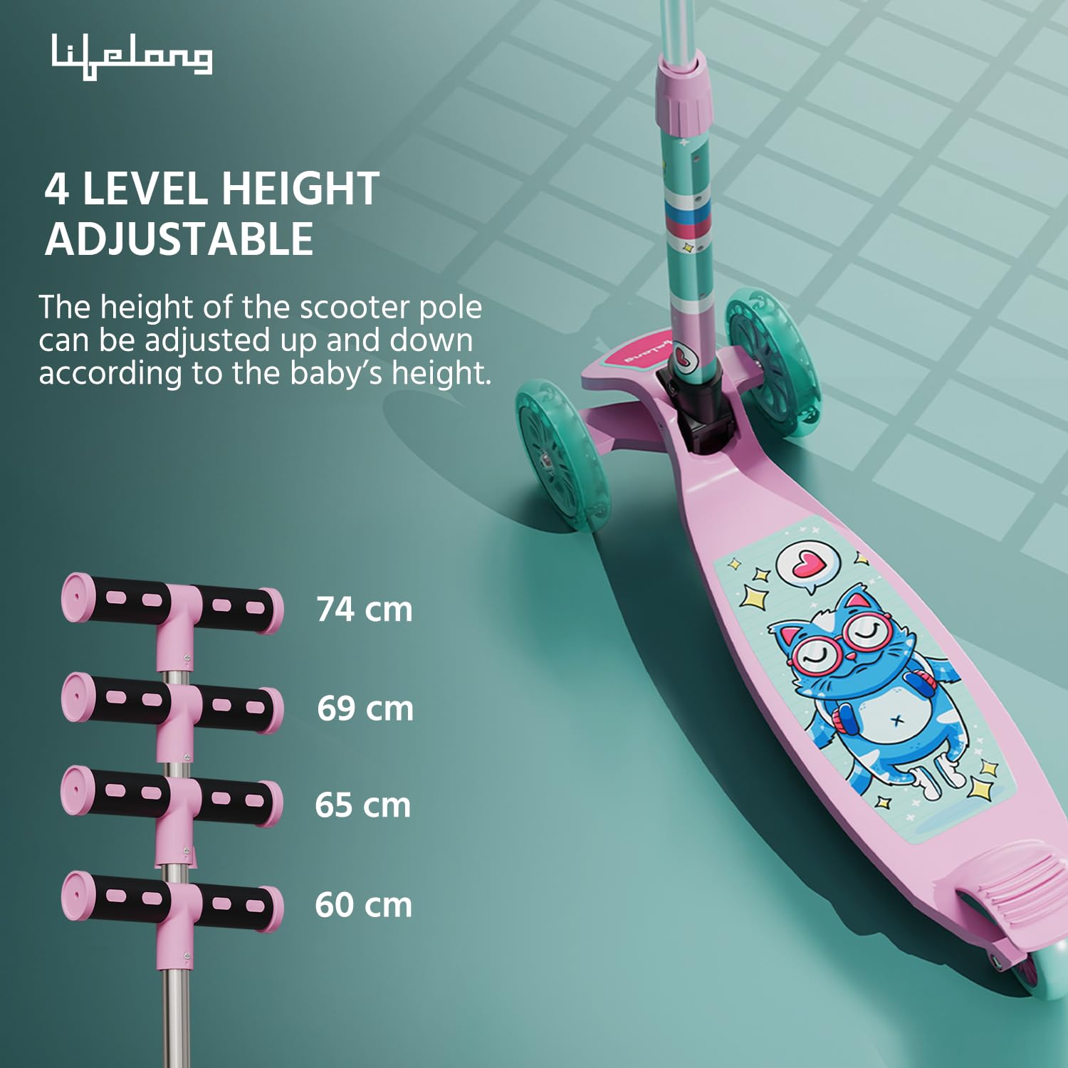 Lifelong Scooter for Kids 3+ Years - Foldable Kids with PVC Wheels & Adjustable Height - Kick Capacity 50kg- Baby Toys for 3+ Year Old boy & Girl - Skate (LLKS18) image 5