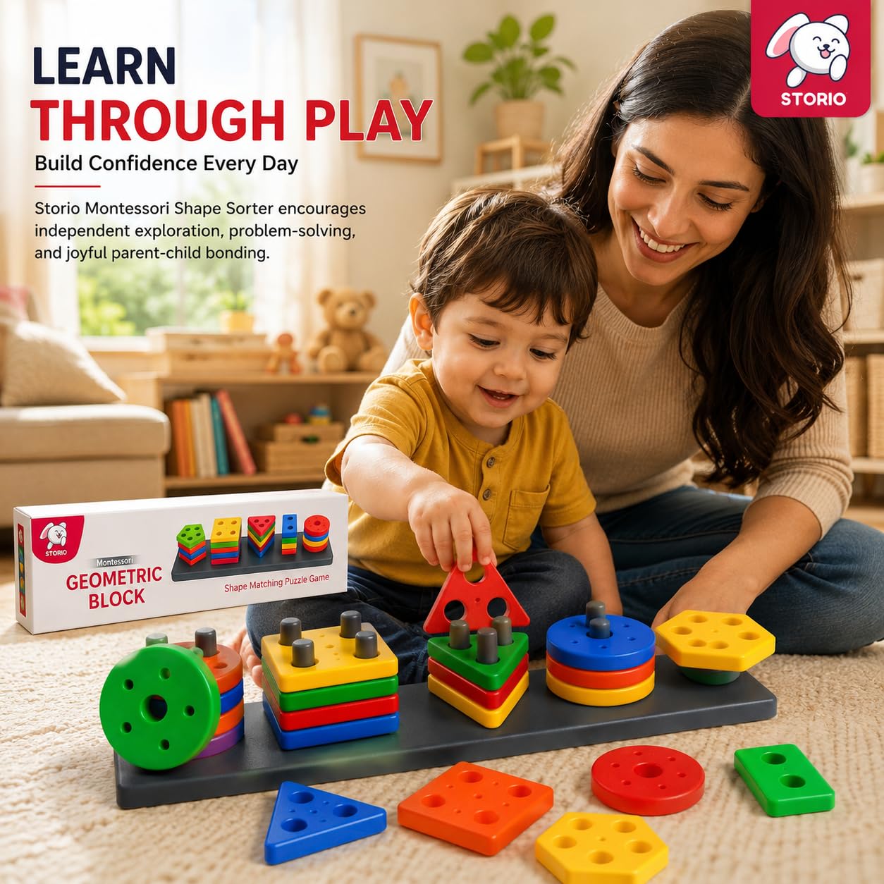 Storio Geometric Angle Blocks, Sorting & Stacking Toys for Toddlers and Kids Preschool, Color Stacker Shape Sorter Gift Educational Blocks Learning Toy for 1 2 3 Years Boys and Girls, 26 Pcs image 2
