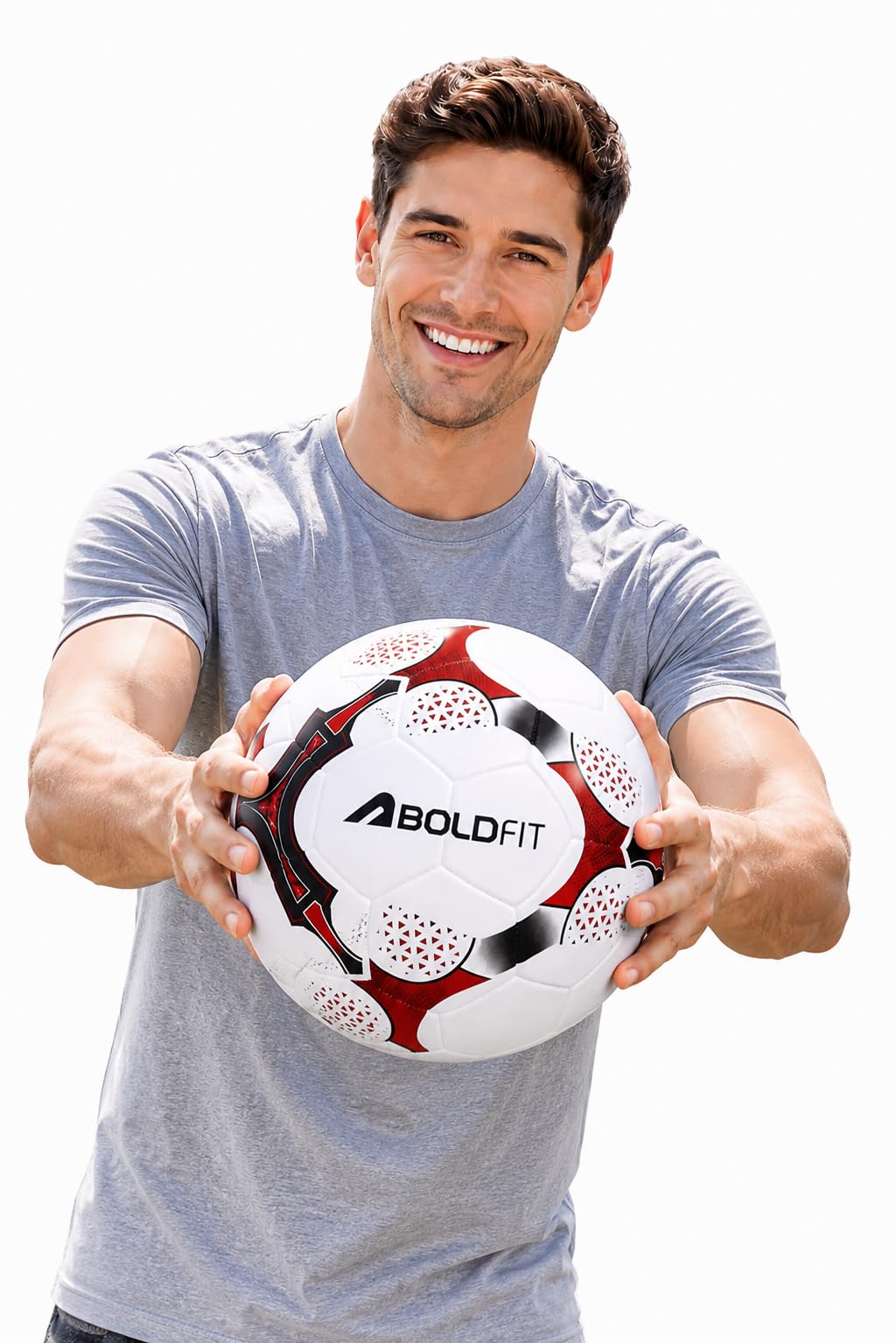 Boldfit Blaze Football Practise Foot Ball with Pump Training Football Size 5 Original for All Ages Group Rubber Moulded Standard Sports Foot Ball for Ground, Grass, Turf, Outdoor Waterproof - Red