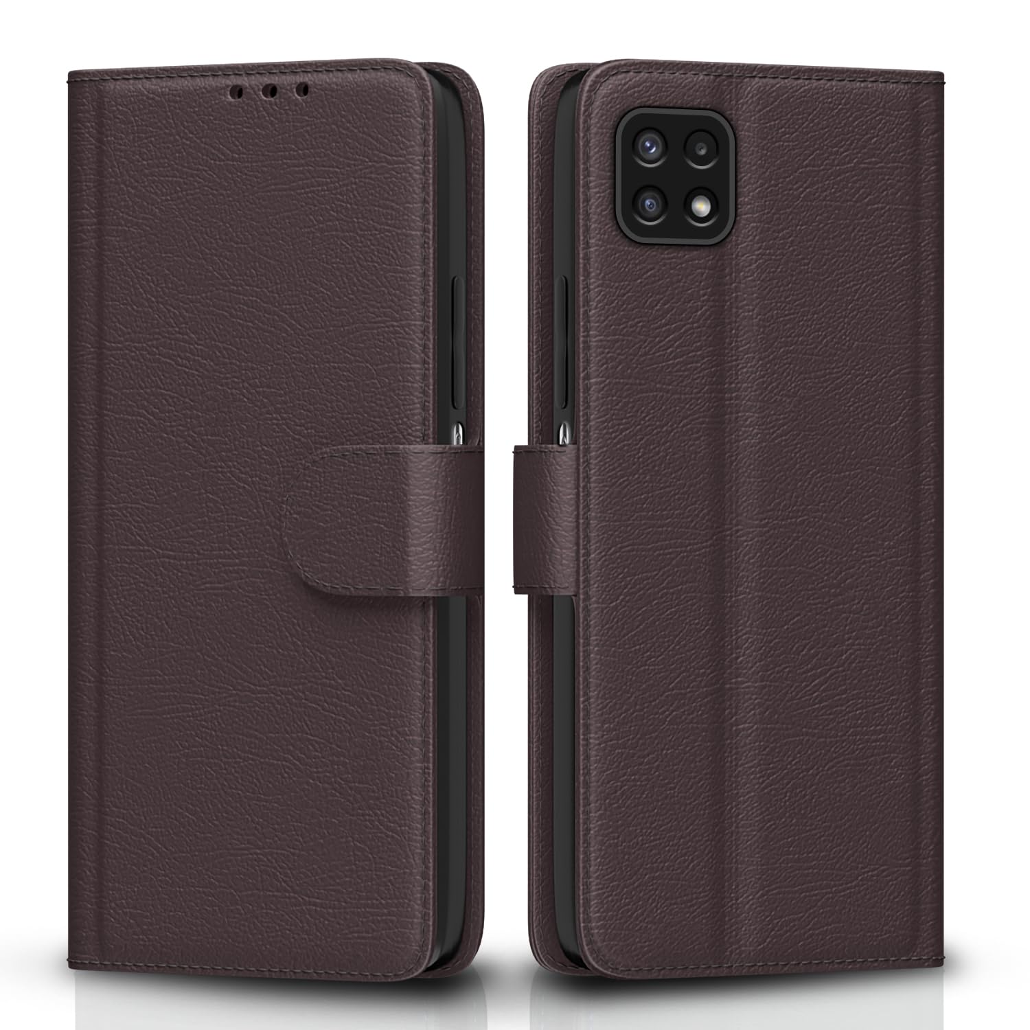 Pikkme Samsung Galaxy A22 5G Flip Case Leather Finish | Inside TPU with Card Pockets | Wallet Stand and Shock Proof | Magnetic Closing | Complete Protection Flip Cover (Coffee)