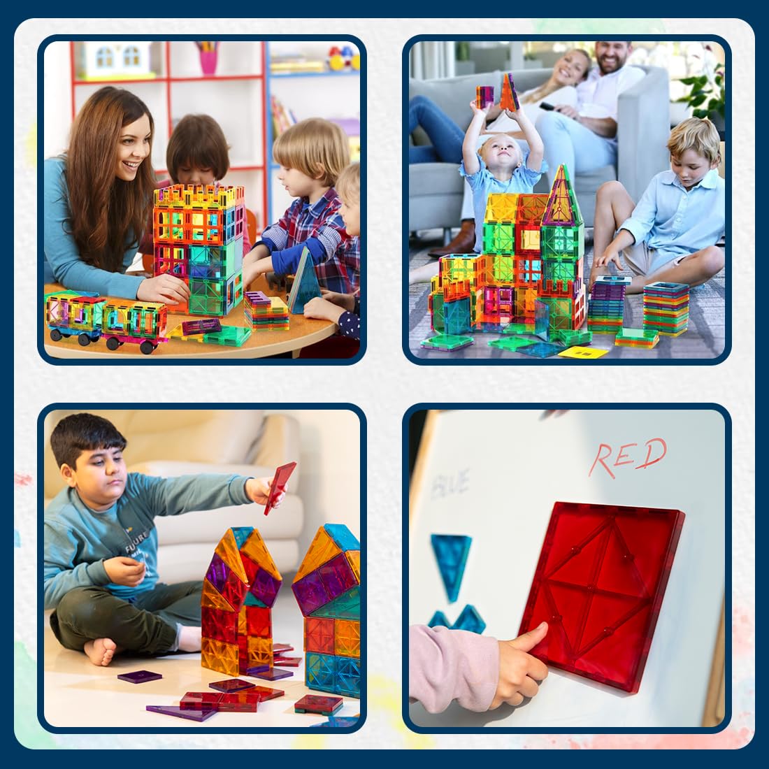 Wembley Magnetic Tiles for Kids|Magnetic Building Blocks for Kids 3 4 5 6 7 8 Yrs|Constructing&Creative Learning Educational Brain Toys|STEM Learning Kit Magnetic Toys (16 Pcs),Multicolor image 5