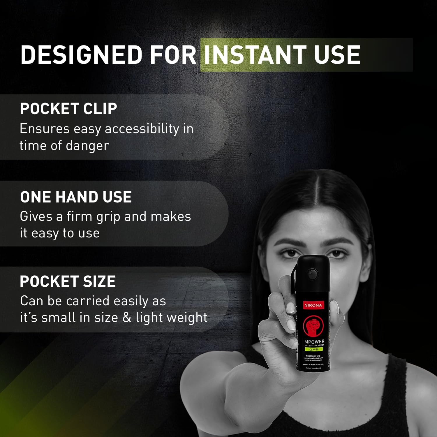 Sirona Impower Pepper Spray for Women | Pack of 1 | Self Defence Spray | Pocket Size Personal Safety Spray | Up to 12 ft Range | Up to 45-Minute Escape Window | Single-Hand Trigger | Safety Lock | 18+ image 4