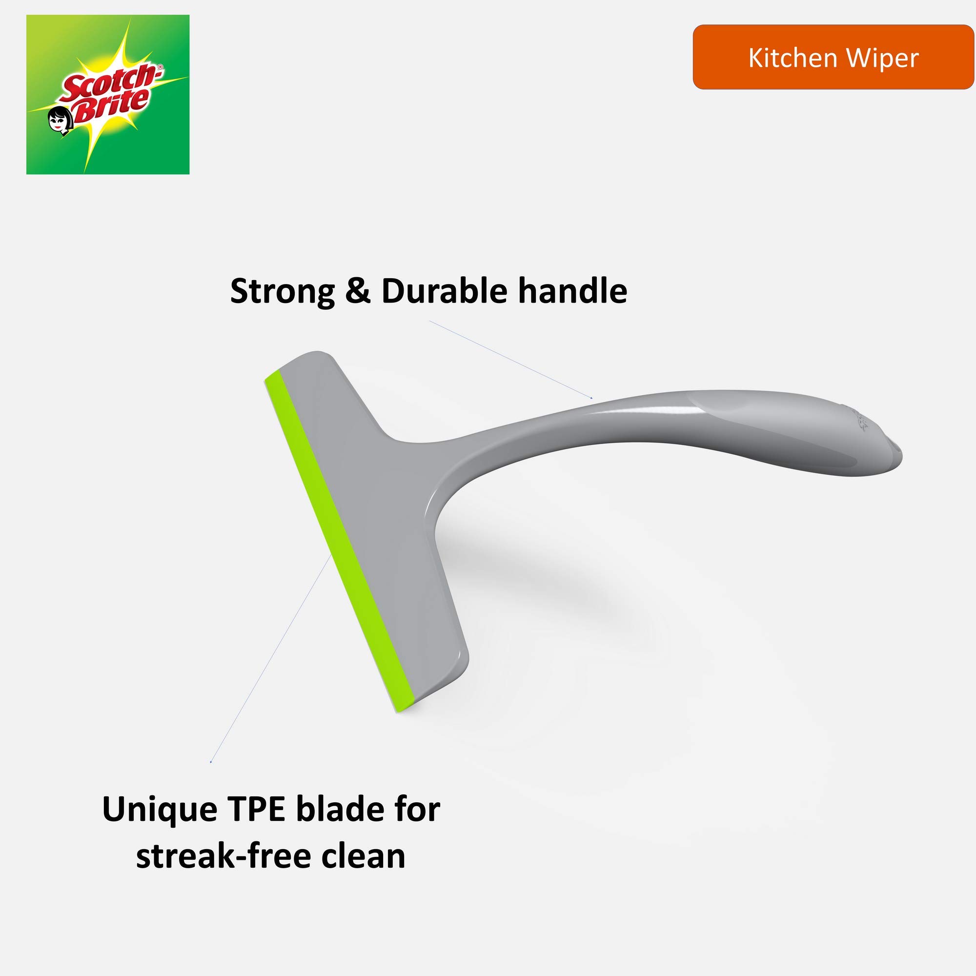 Scotch-Brite Small wiper for Kitchen, Bathroom, Dinning tables, car windows wiping, instant dry surface, Superior TPE Blade, moulded handle image 4
