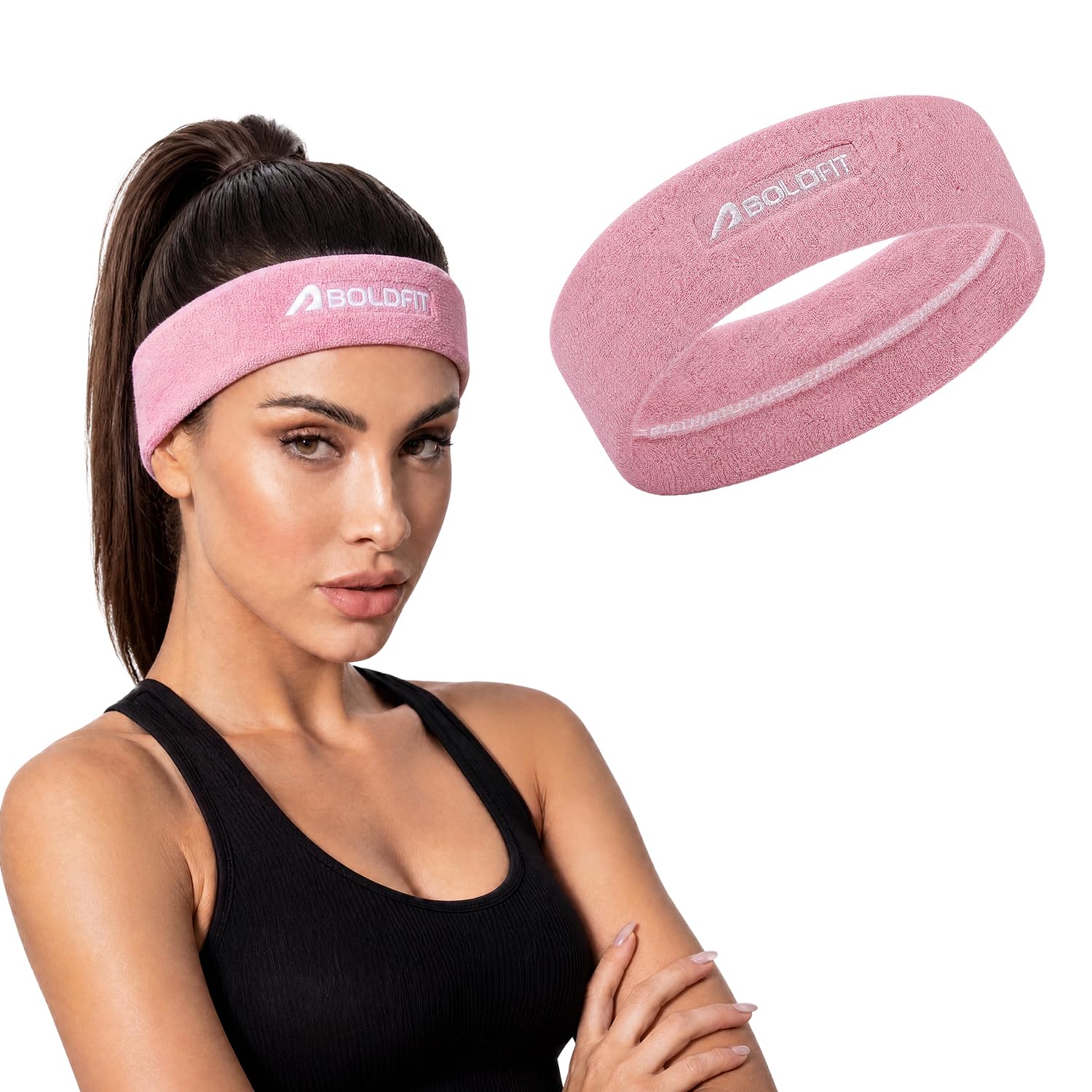 Boldfit Gym Headband for Men and Women - Sports Headband for Workout & Running, Breathable, Non-Slip Sweat Head Bands for Long Hair (Pink)
