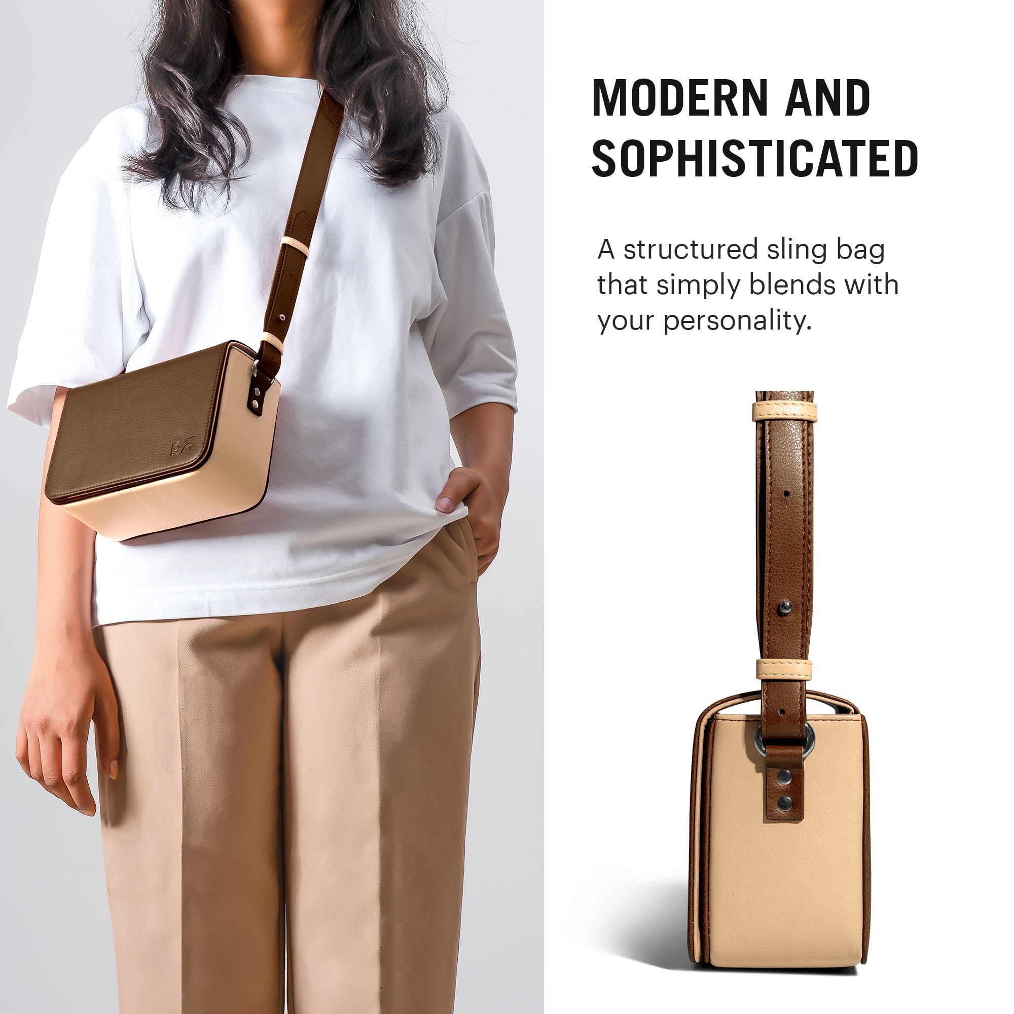 DailyObjects Box Shoulder Sling Crossbody Bag for Women | Solid Stylish Vegan Leather Purse For Girls | Durable Detachable & Adjustable Strap | Full Size Envelope Flap With Magnetic Closure | Shoulder image 2