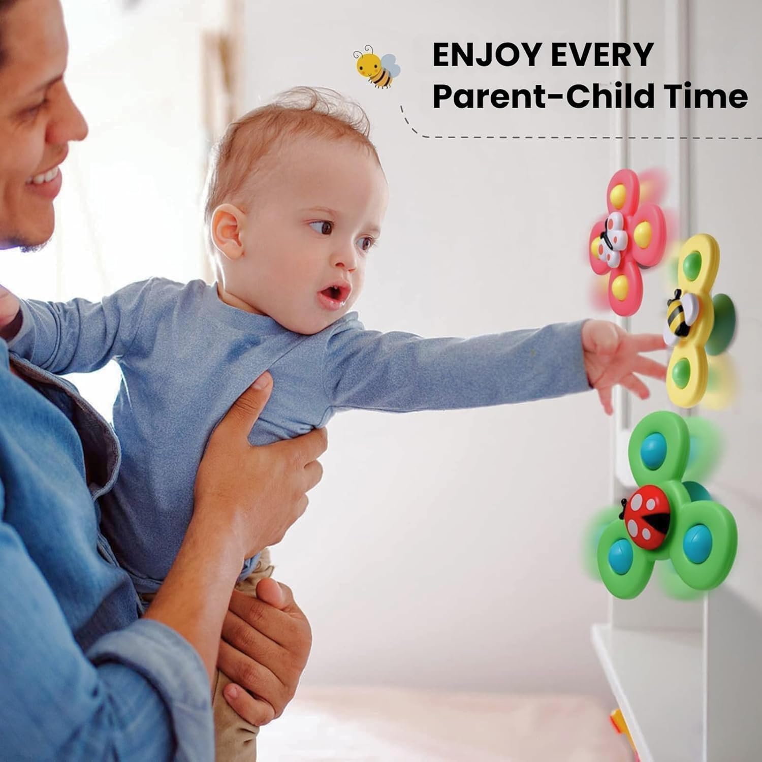 Cable World Baby Spinner Rattle Toy for Baby Bath Rattle and Puch Toys Water Toys for Kids Suction Cup Fidget Spinner Sensory Toddler Infant Flight Travel Toy Stick to Window 3 Pcs (Snail Design) image 4
