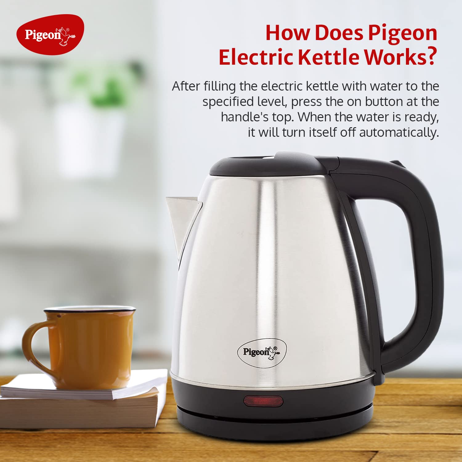Pigeon Amaze Plus Electric Kettle 1.5 L, 1300 Watt, Stainless Steel Body with Auto Shut-off Feature Used for Boiling Water - (Silver) image 5