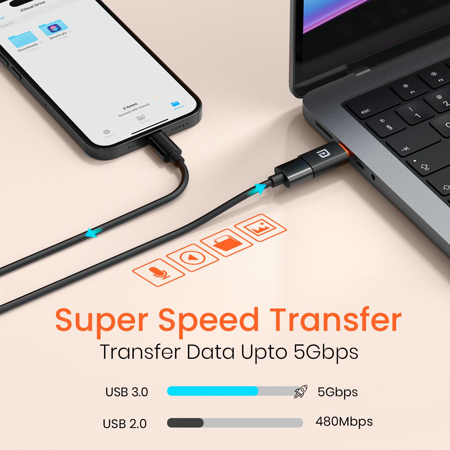 Portronics Bridge Y USB 3.0 to Type C OTG Adaptor, 10Gbps High Speed Data Transfer, Thunderbolt to USB Adapter, Compatible for All Type C Devices, Smartphone, Laptops, Tablets, Chargers, MacBook image 4