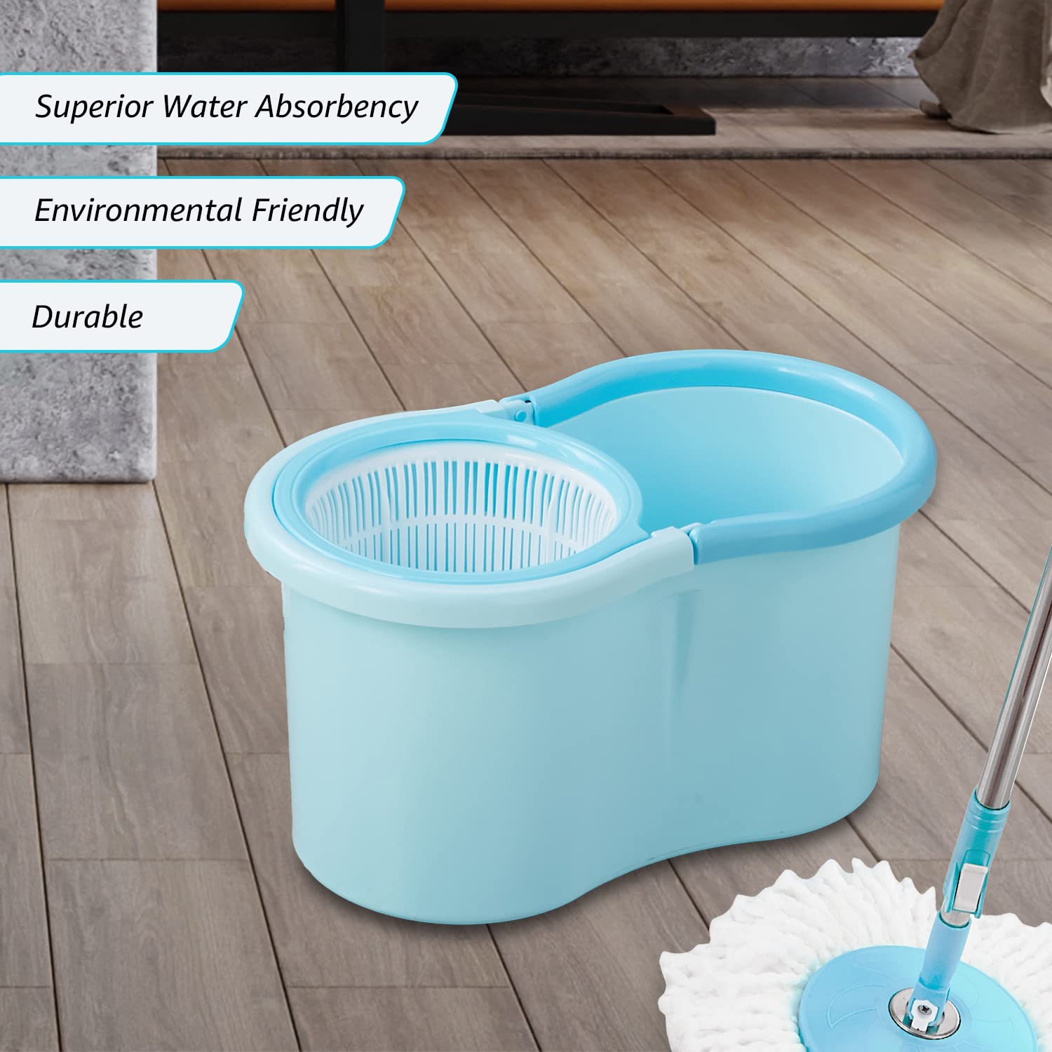 Amazon Brand - Presto! Spin Mop with Plastic Bucket Set, Blue image 4