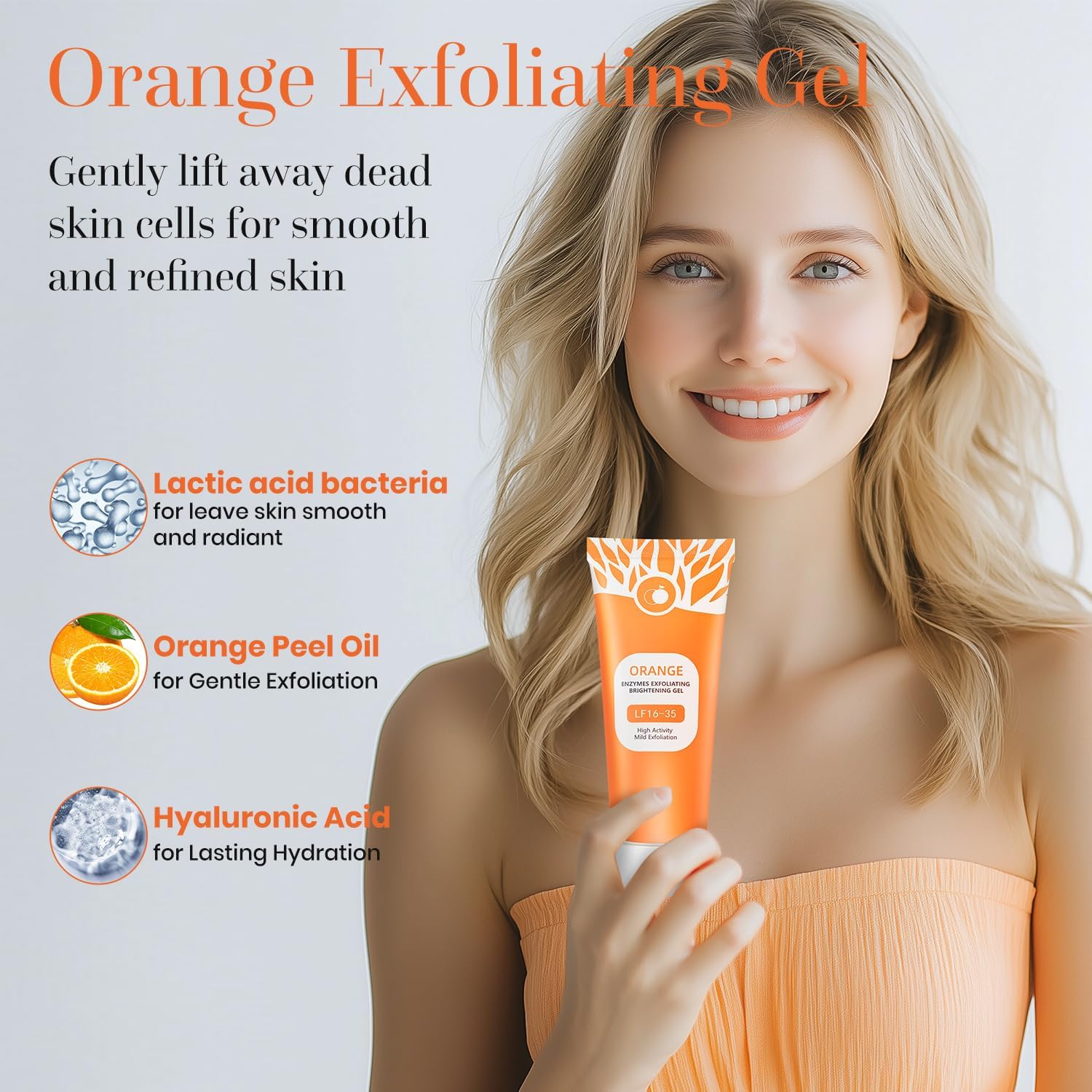 Orange Exfoliating Gel for Face & Body - Deep Cleansing Moisturizing Scrub with Enzymes, ExfoliatorOrganicFacial Formula to Remove Blackheads & Smooth Skin, Suitable for All Skin Types image 2