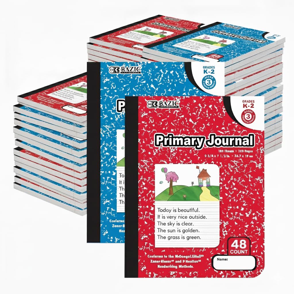 BAZIC Primary Journal Composition Book Marble, 100 Sheet Drawing & Writing Grades K- 2 Notebook Journal Comp Notebooks for Kindergarten School, 48-Pack