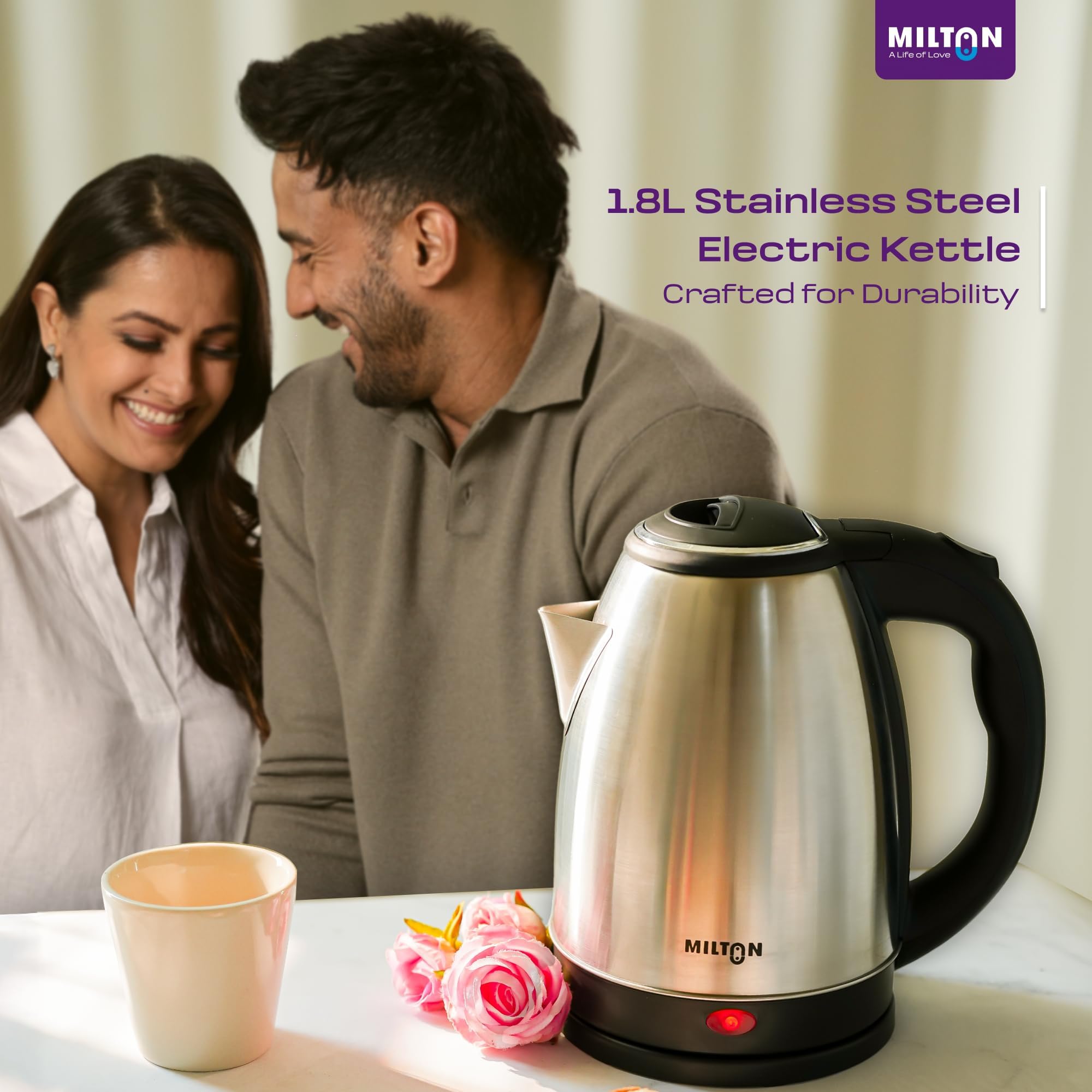 Milton Rapid Electric Kettle 1.8L | 1500 Watts | Stainless Steel Hot Water portable Electric Kettle for Home, Office | Auto Shut-Off with Wide Mouth | Cool-touch Handle and Single-Touch Lid Lock image 4