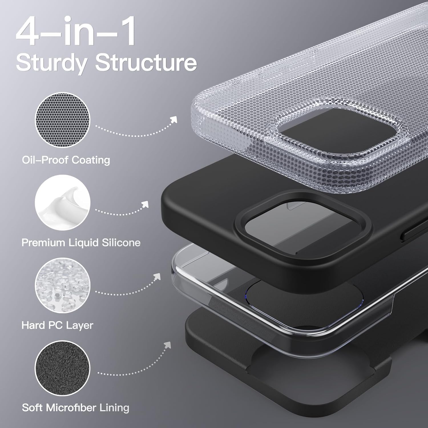 DIZORO Compatible for iPhone 15 Case 6.1, Slim Liquid Silicone Case 3 Layers Full Covered Soft Gel Rubber Phone Case Protective Cover 6.1 Inch (Black) image 3