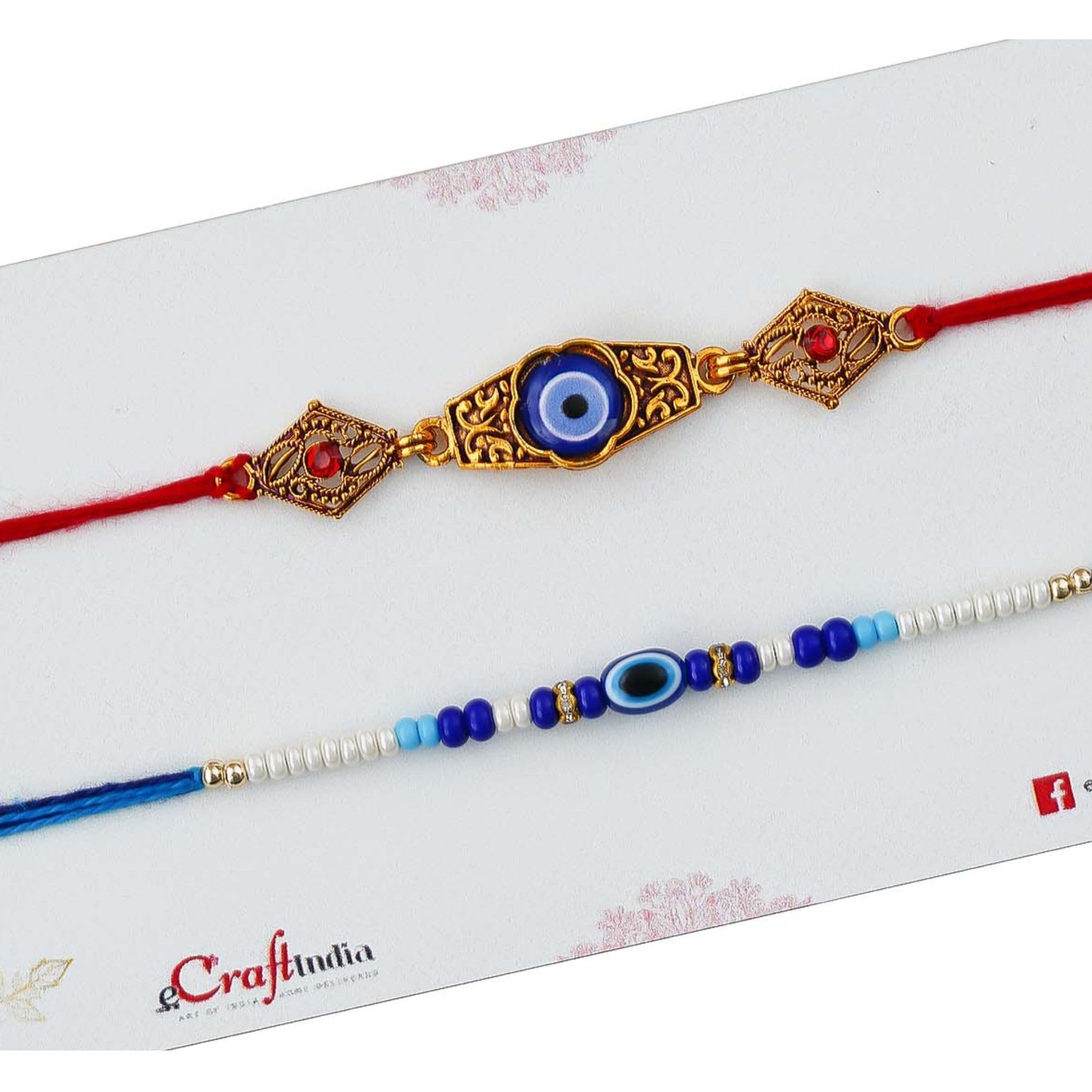 eCraftIndia Set of 2 Designer Evil Eye Rakhis for Brothers with Best Bro Ever Fridge Magnet | Roli Chawal Pack image 4