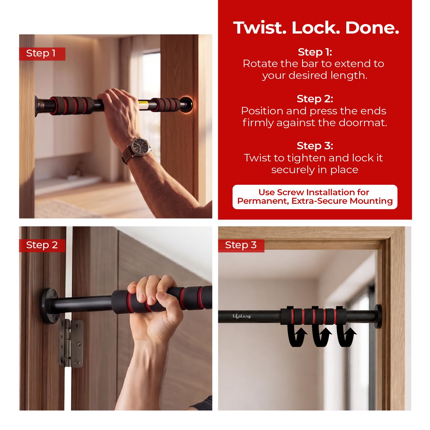 Lifelong Pull Up Bar for Home Kids| Adjustable 62–100 cm Doorway PullUp Bar For Home Gym Equipment |No Screw Pull Up Bar Door Mounted |100kg Capacity, Anti-Slip Lock, Foam Grip Handles |Gym Equipment for Home Workout image 3