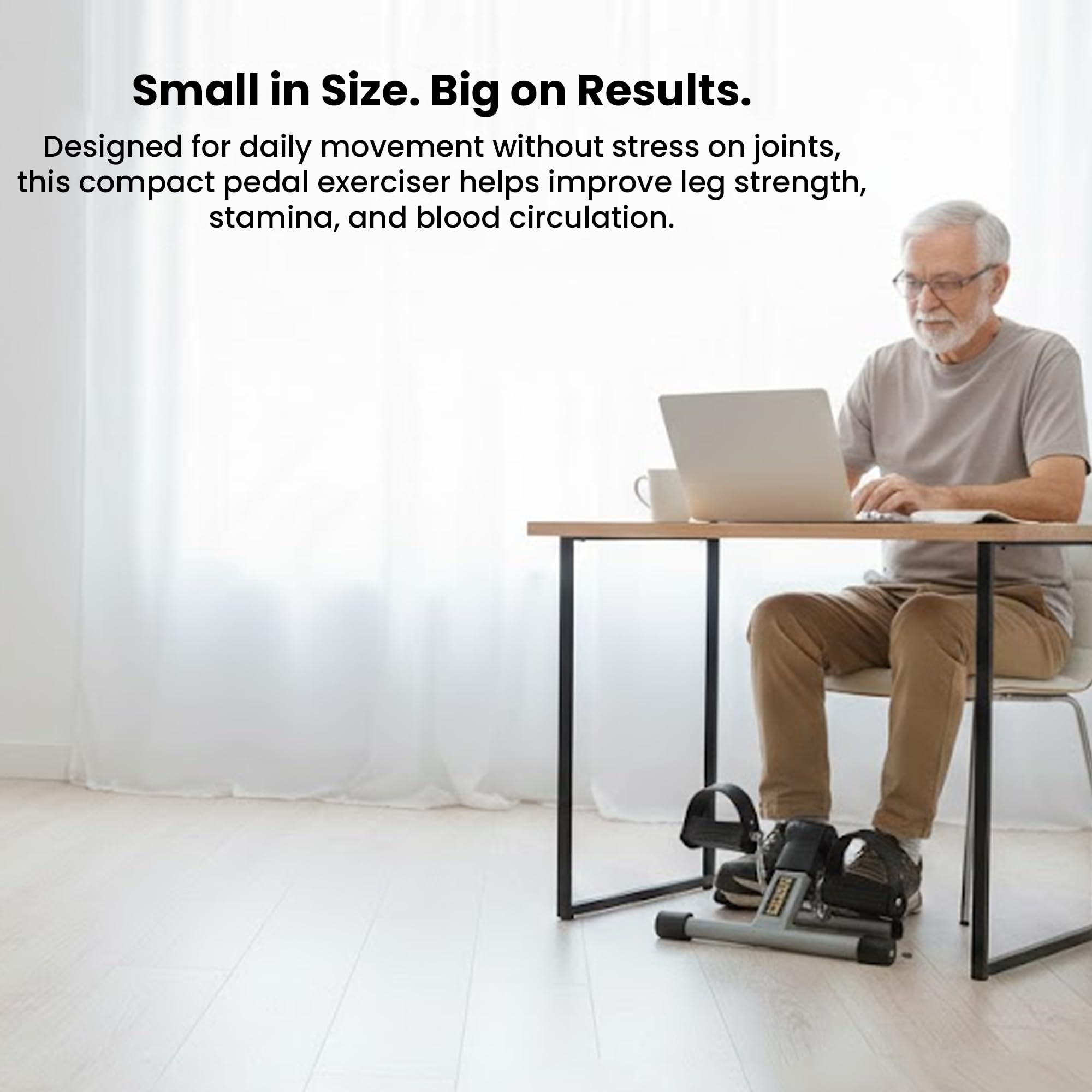 Mini Exercise Cycle for Home | Compact Indoor Pedal Exerciser | Leg Strength and Stamina Improvement | Low-Impact Fitness Equipment | Black Grey | Iron & PVC Construction image 4