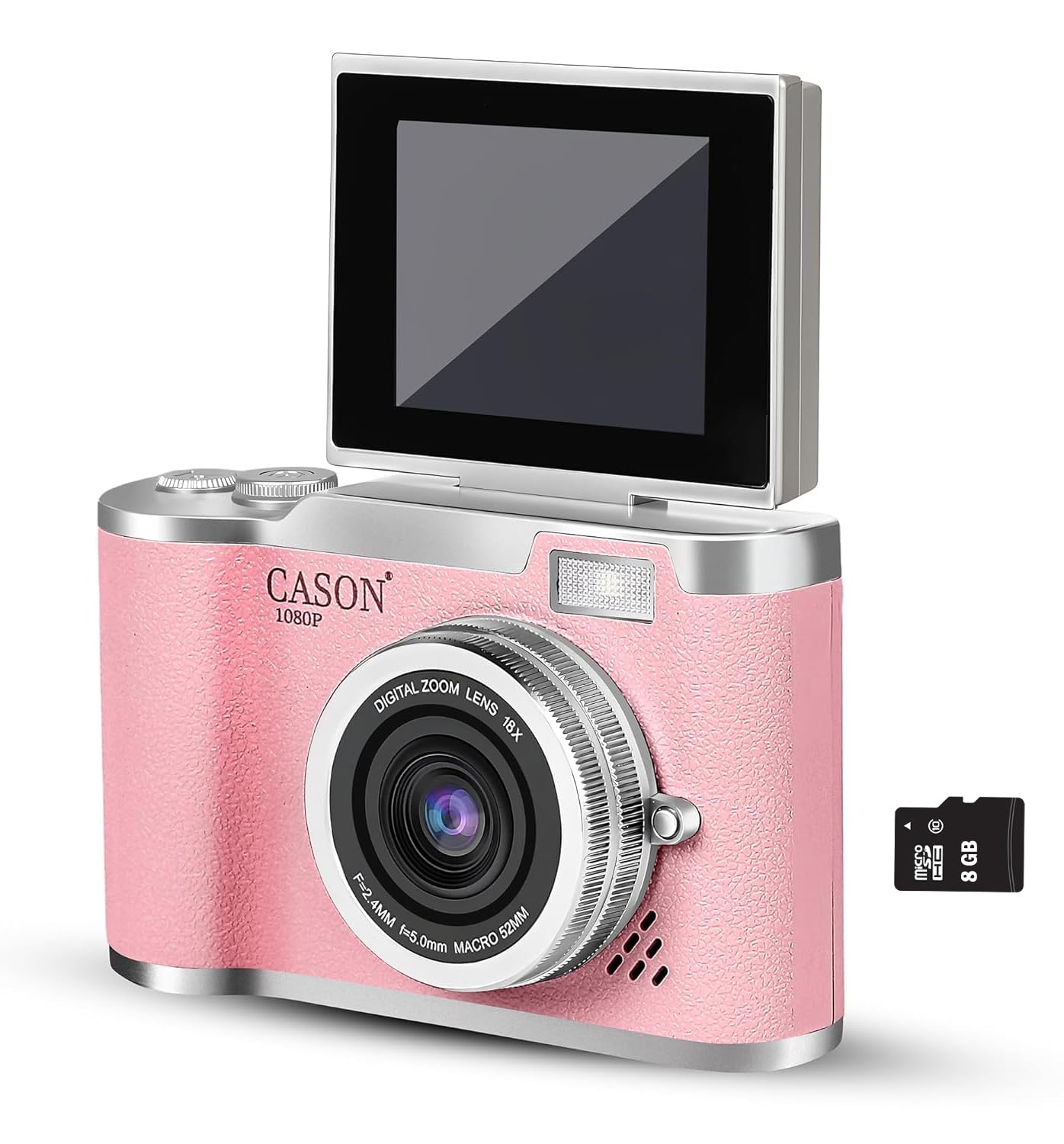 Cason 48MP Digital Camera for Kids & Adults -Real Photo & Video Mini Camera for Photography 2.4” Rotating Screen, Built in Games Kids Cameras for 5-15 Years Girls & Boys with 8 GB Sd Card (Pink)