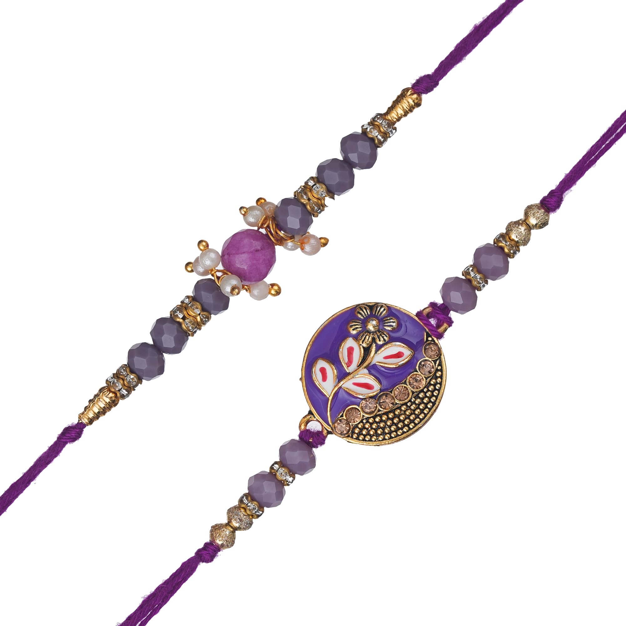 eCraftIndia Set of 2 Purple Floral & Pearl Designer Rakhis with Roli Chawal Pack and Best Bro Ever Fridge Magnet image 5