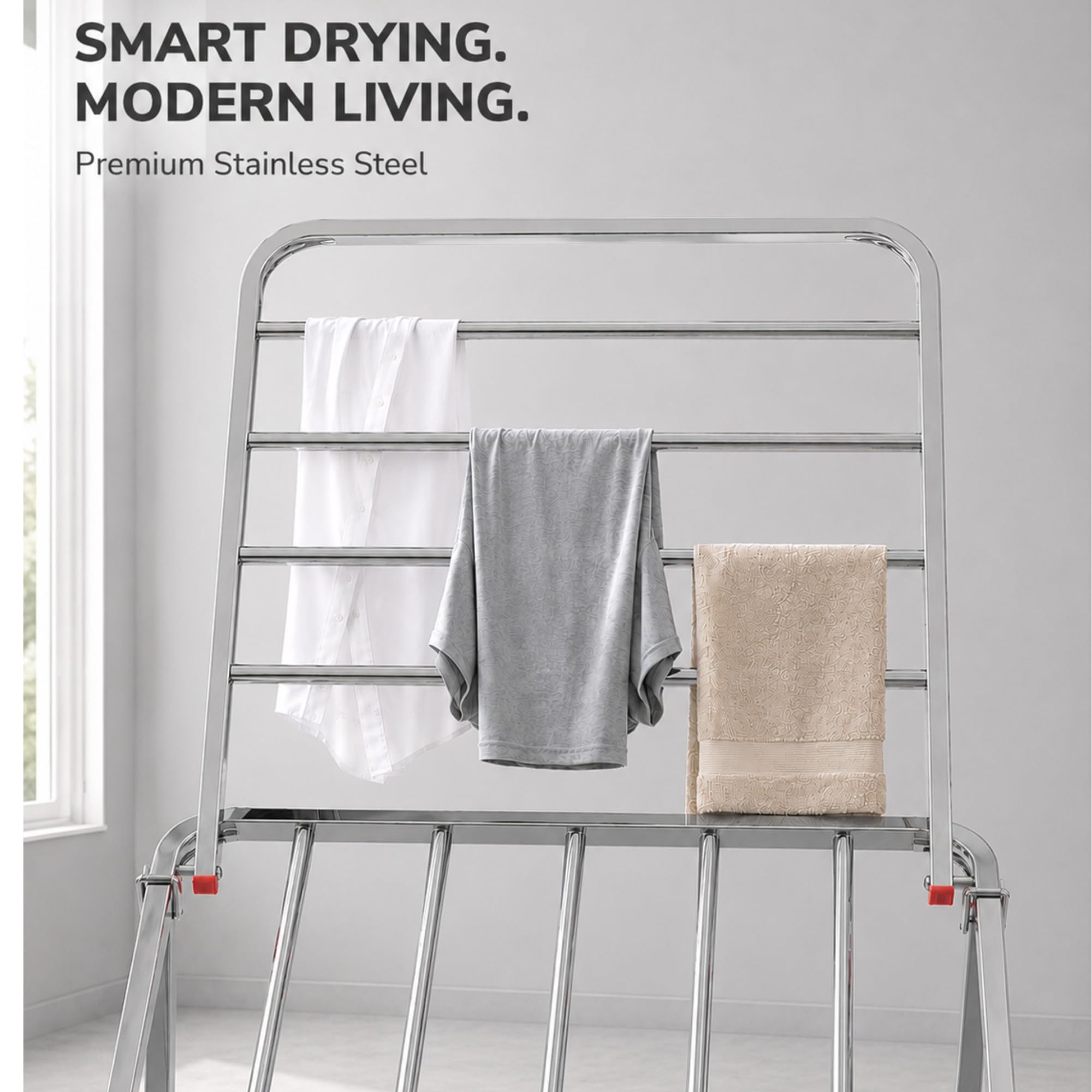 LiMETRO STEEL Stainless Steel Foldable Cloth Dryer Stand Double Rack Cloth Stands for Drying Clothes Steel (Cross), 120x54x4 cm image 2