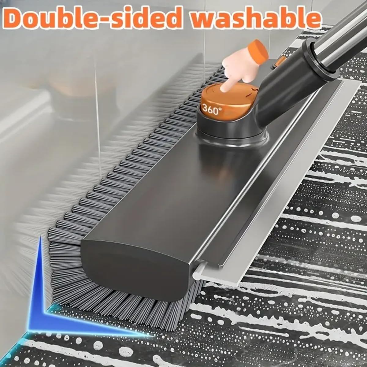 3 in 1 Bathroom Cleaning Brush with Wiper - Heavy Duty 52 inch Long Handle 360° Rotate Floor Scrubber Brush, Tiles Cleaning, Floor Scrub for Kitchen and Bathroom Wall image 2