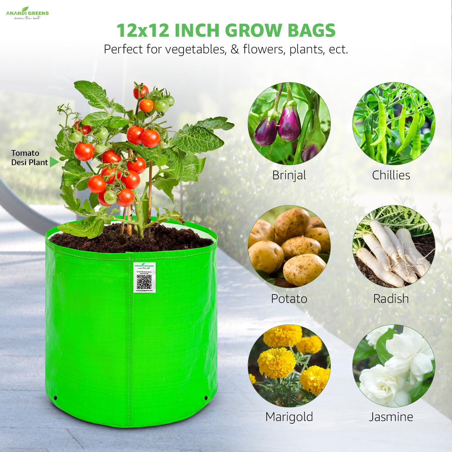Anandi Green's Premium HDPE Uv Protected 260 GSM Round Shaped Green Colour Plants Grow Bags Suitable for Terrace and Vegetable Gardening 12x12 Inch Pack of 5 Grow Bags image 3