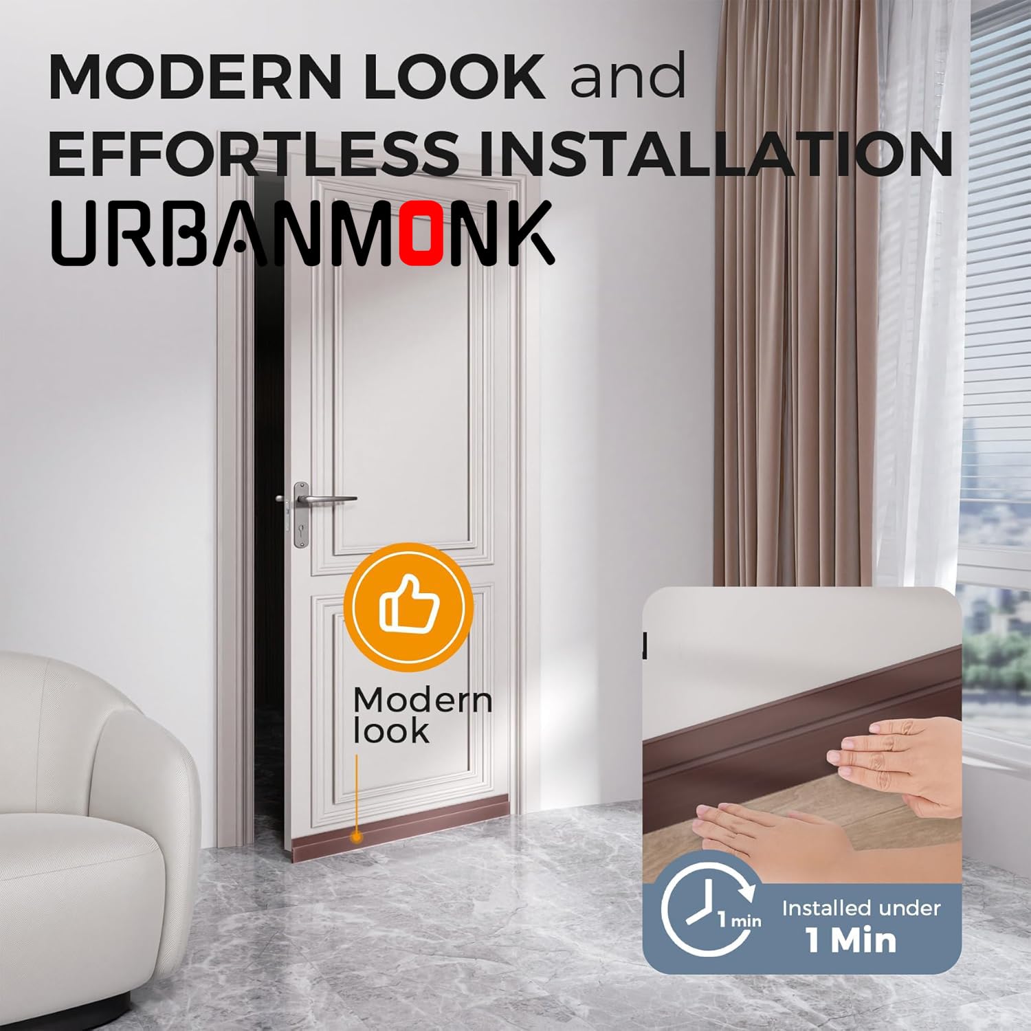 URBANMONK Silicone Door Bottom/Under Gap Filler Rubber Sealing Strip, Door Sealer Strip for Cockroach, Insect and Bugs, Seal Air & Dust, Brown, 39 inches image 5