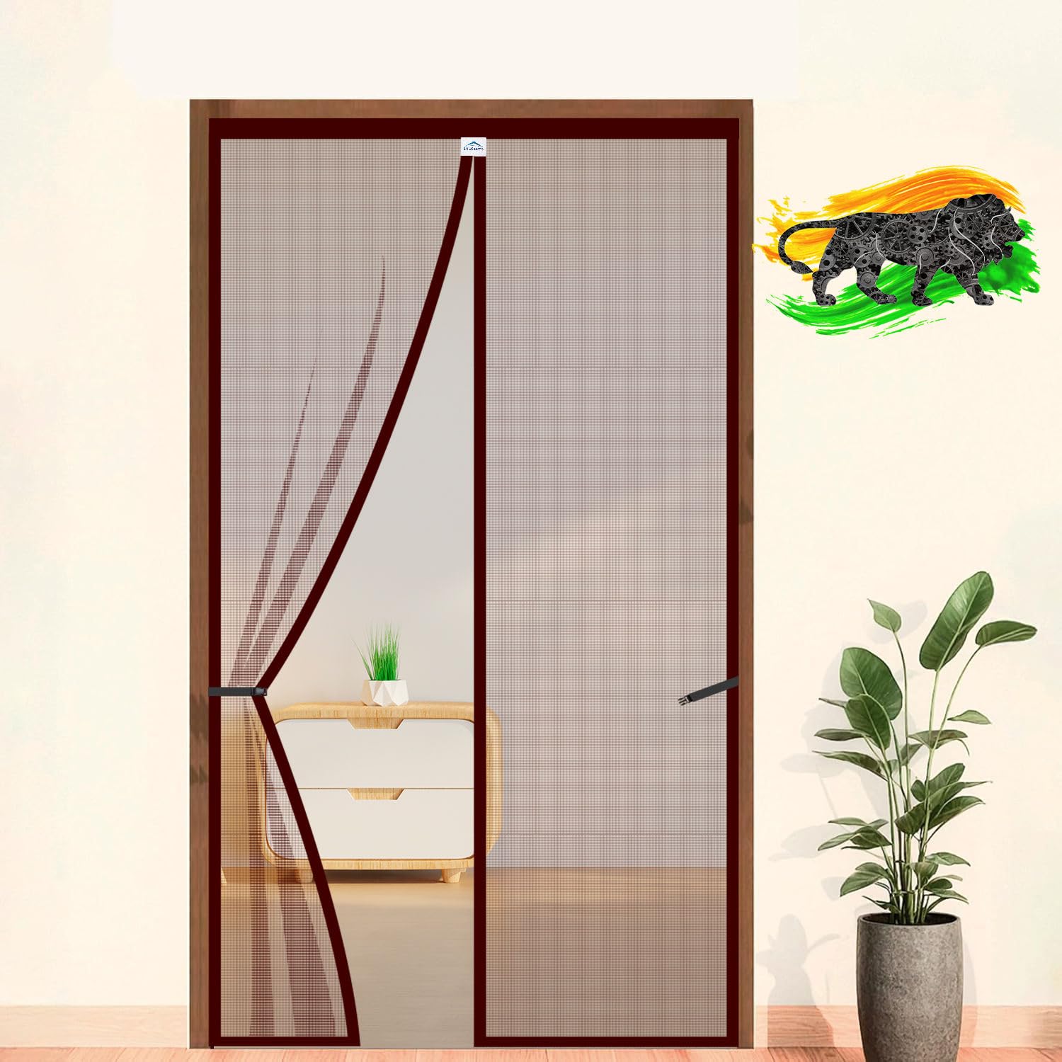 LifeKrafts Polyester Magnetic Mosquito Net for All Door Types & Sizes, Auto-Closing Insect Screen/Curtain to Keep Mosquito Out, (200x100 cm) Brown