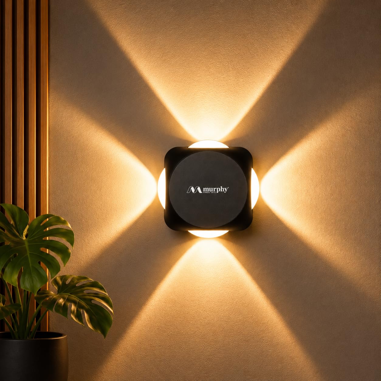 Murphy LED Outdoor Up/Down Wall Light - 6W, Warm White, (4 Multi-Directional Beams), IP65 Waterproof Aluminum Body, Pack of 1 (2-Year Warranty)