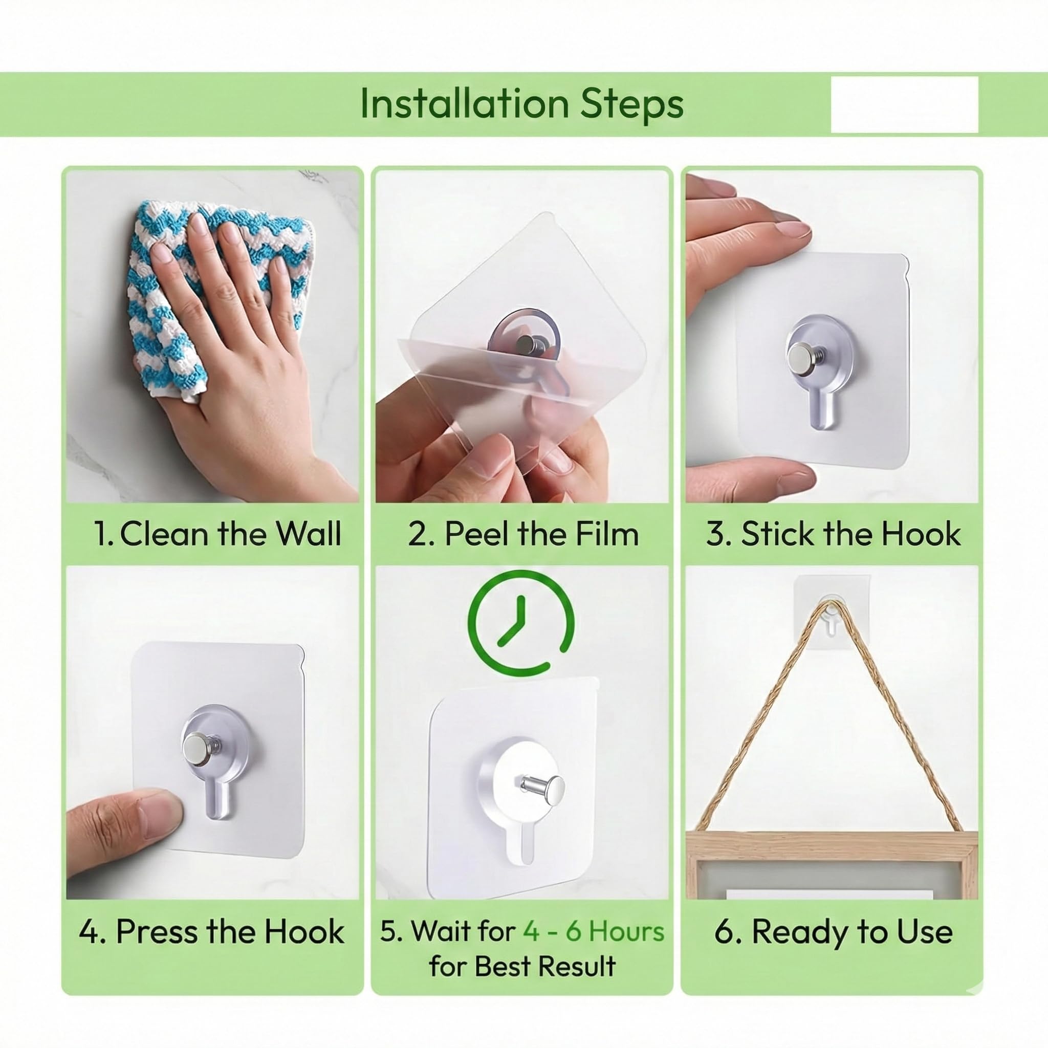 JIALTO 20 Pcs Self Adhesive Hooks for Secure Wall Hanging - Versatile 6mm Nail Hook for Photo Frames Hooks, Clocks, and More - Transparent, Heavy-Duty, No-Drill Solution image 2