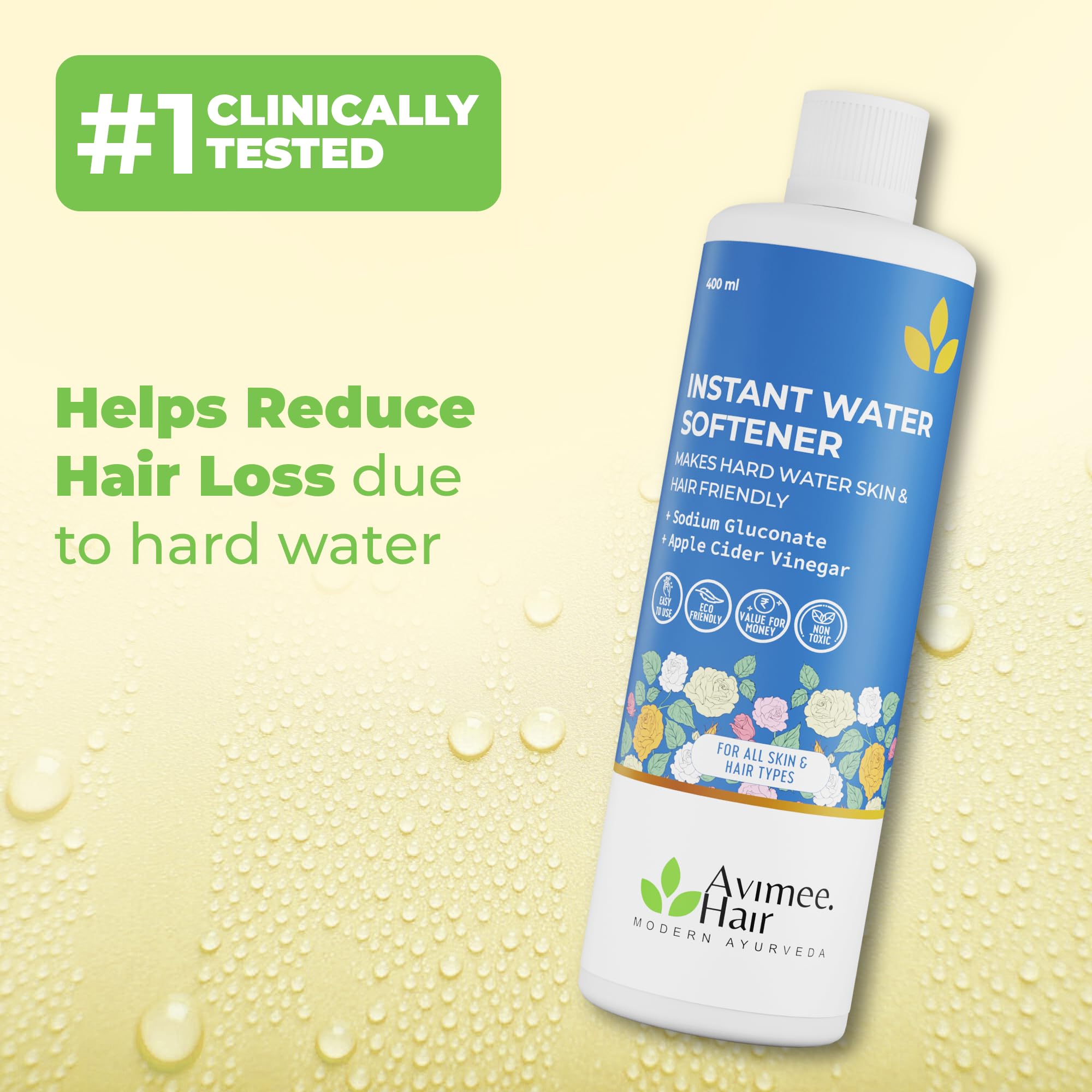 Avimee Herbal Instant Water Softener | Makes Your Water Hair & Skin Friendly | Reduces Hair Fall & Skin Itching | Disables Hardness & Maintains pH Level | Non Toxic and 100% Safe (400ml (Pack of 1)) image 2