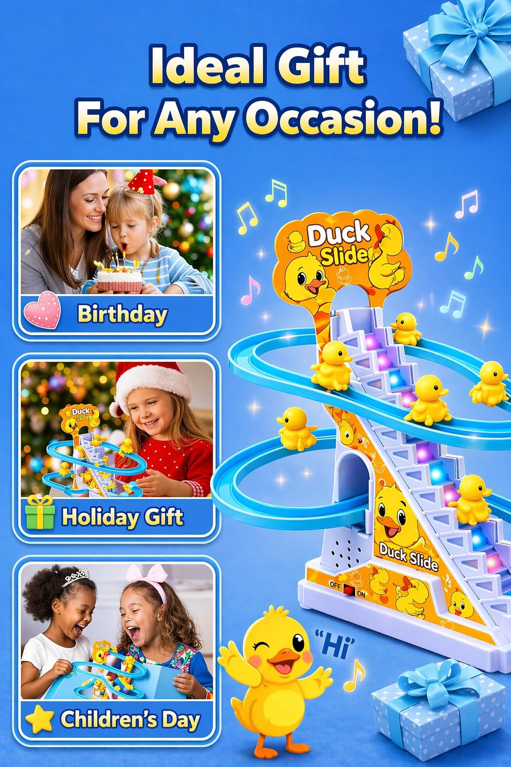 TEC TAVAKKAL Duck Slide Toy Set, Funny Automatic Stair-Climbing Ducklings Cartoon Race Track Set Duck Roller Coaster Escalator Toy with Flashing Lights & Music (Duck Slide Track Set) image 4