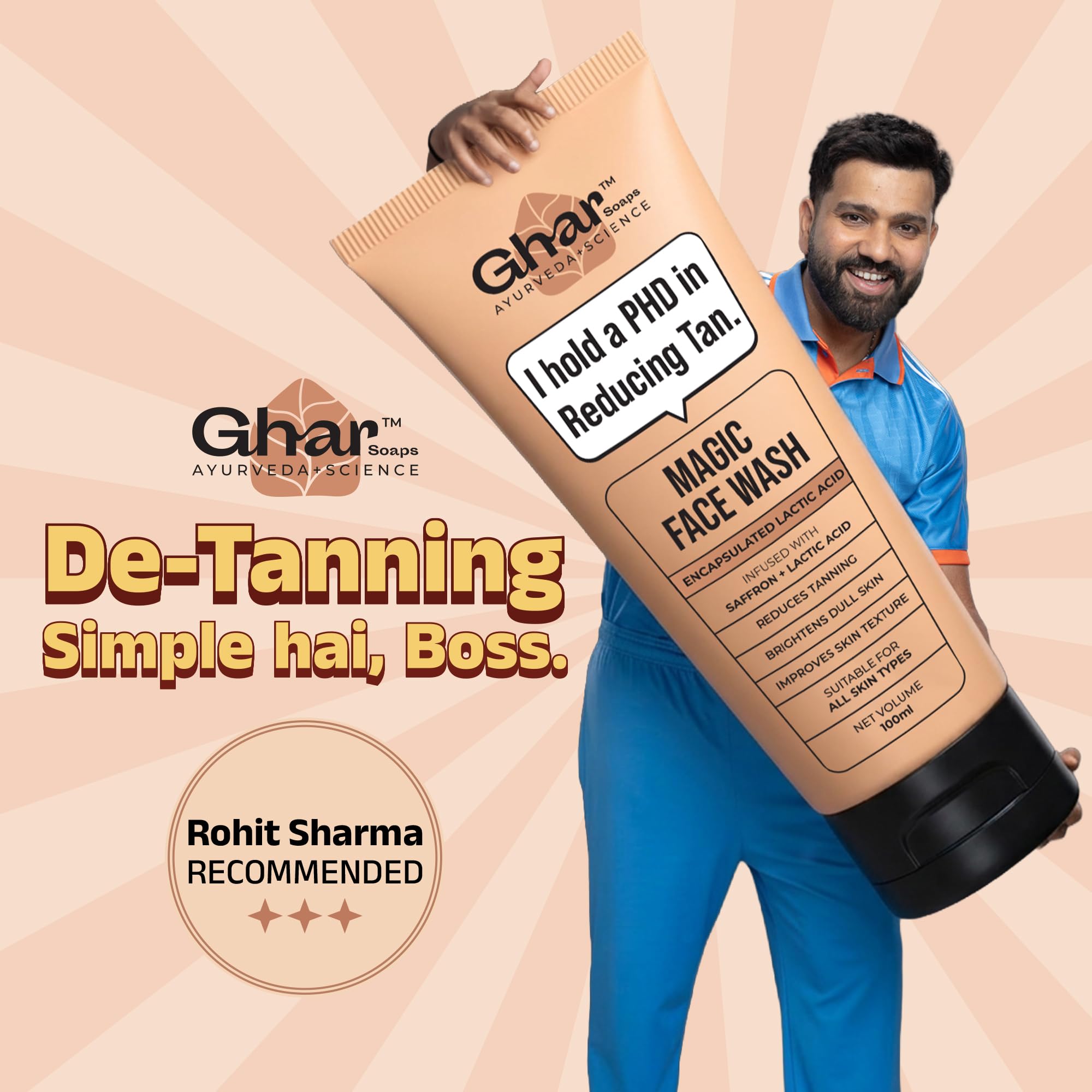 Ghar Soaps De-Tan Face Wash | For Tan Reducing, Brightening & Glowing Skin | With Sandalwood, Saffron, Coconut Oil & Goat milk | For All Skin Types | 100ml (Pack of 1) image 3
