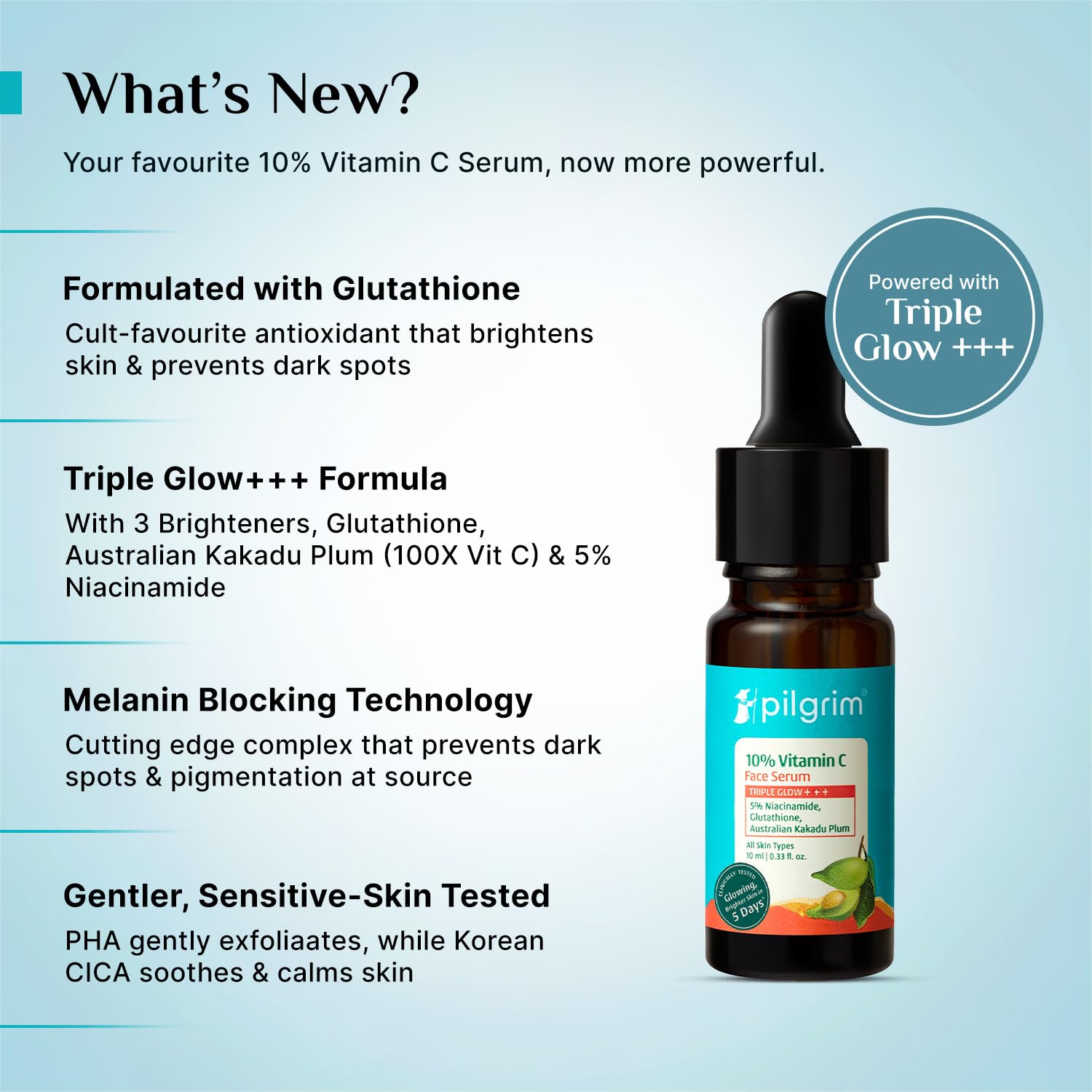 Pilgrim 10% Vitamin C Face Serum 10 ml for Glowing Skin with Niacinamide | Reduces Dark Spots & Evens Skin Tone | For Oily, Combination, Normal Skin Types | Skin Brightening Serum for Men & Women image 3