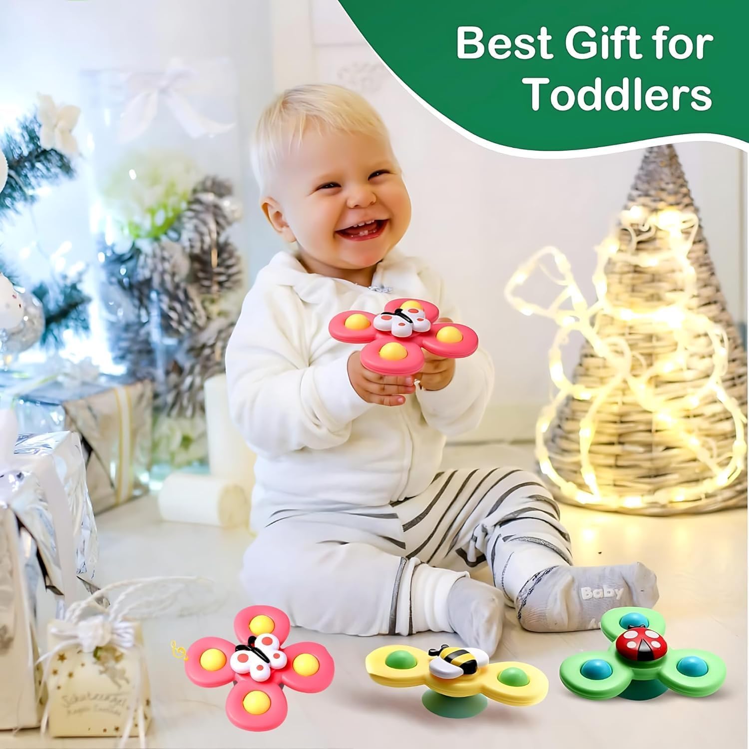 Cable World Baby Spinner Rattle Toy for Baby Bath Rattle and Puch Toys Water Toys for Kids Suction Cup Fidget Spinner Sensory Toddler Infant Flight Travel Toy Stick to Window 3 Pcs (Snail Design) image 2