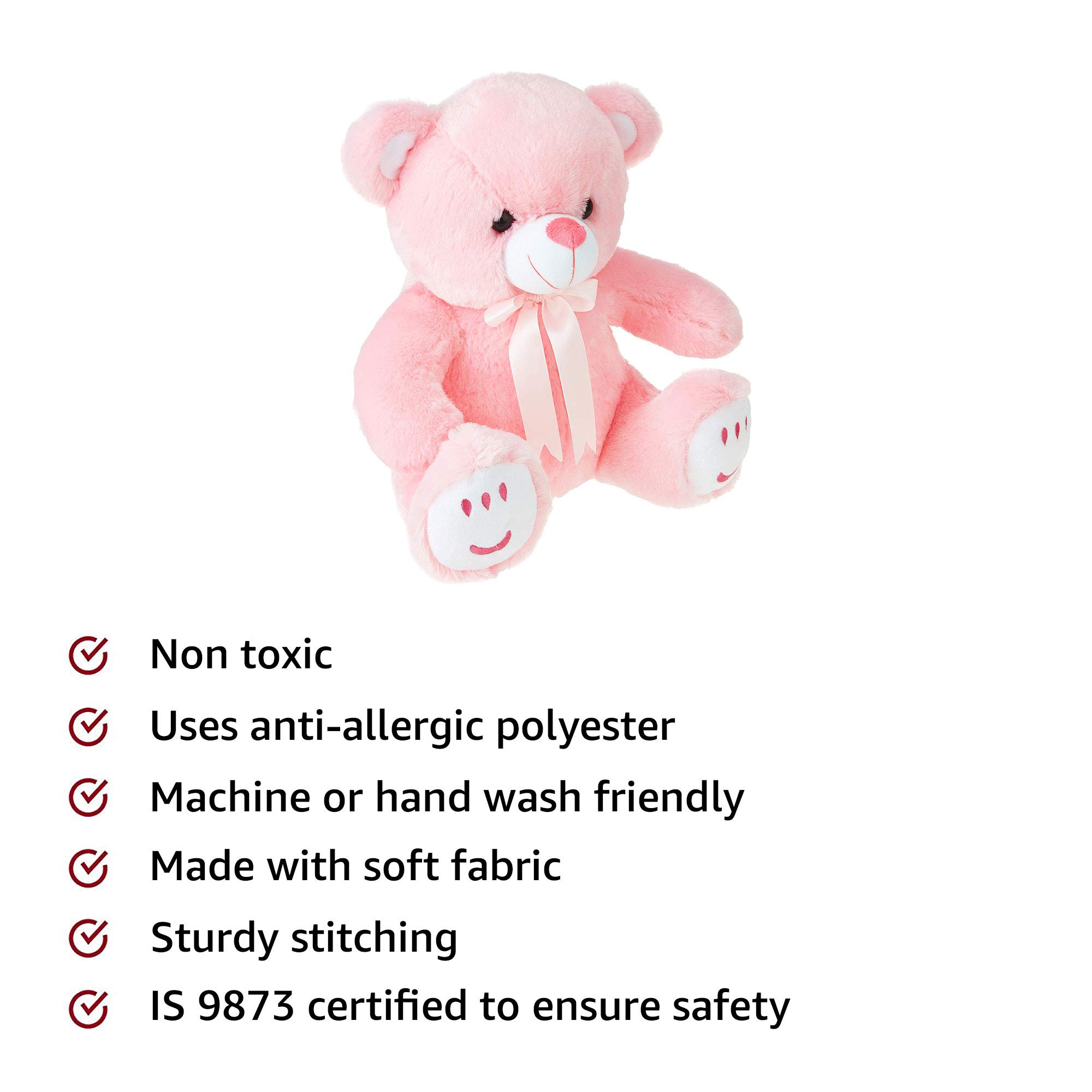 Amazon Brand - Jam & Honey Teddy Bear, Cute, Soft Toy (33 Cm, Pink), Great Birthday Gift image 3