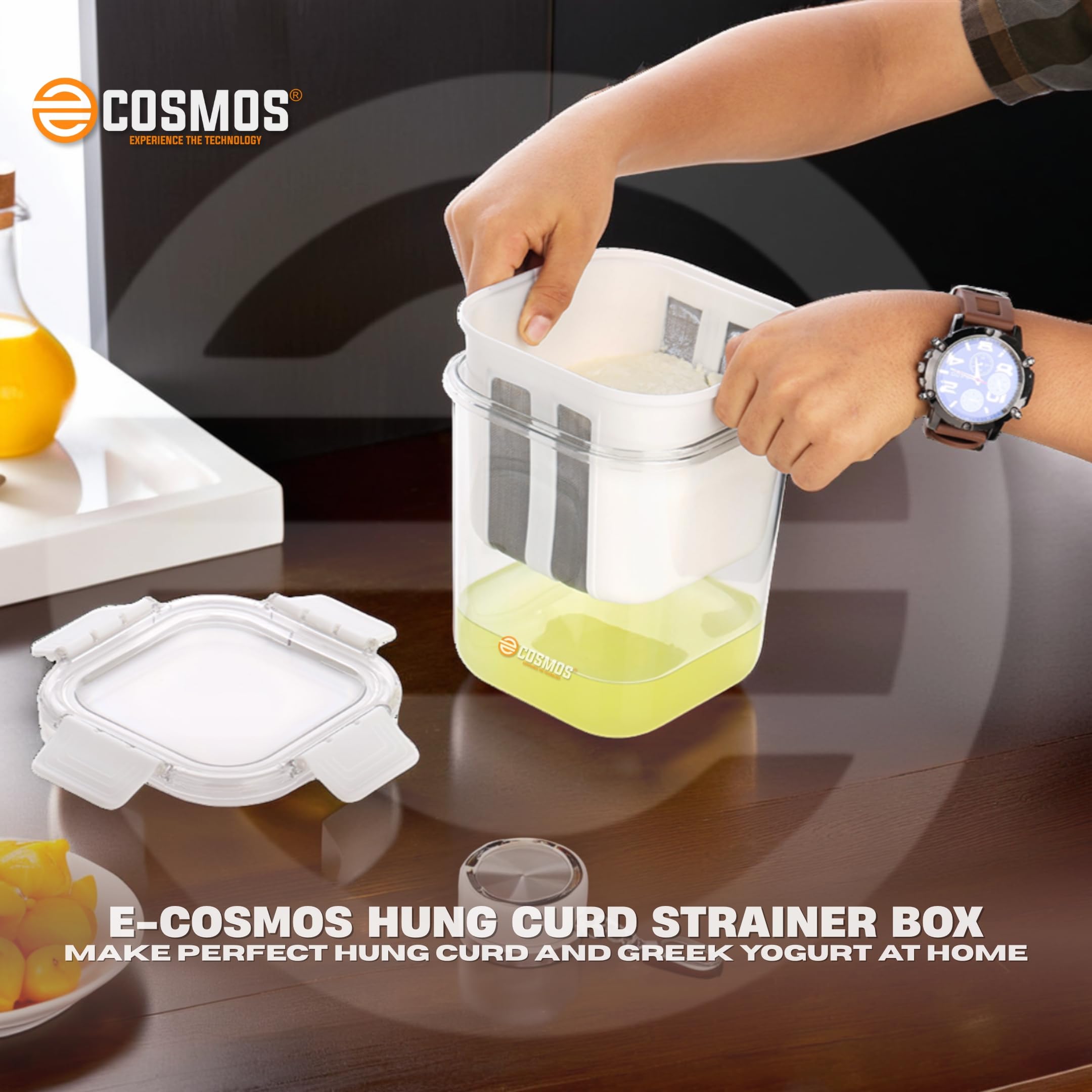 E-COSMOS® Plastic Multipurpose Greek Yogurt & Curd Maker Hung Curd - 1800ml | Durable, BPA-Free | Easy Homemade Yogurt & Cheese (Greek Yogurt Maker) (Large) image 5