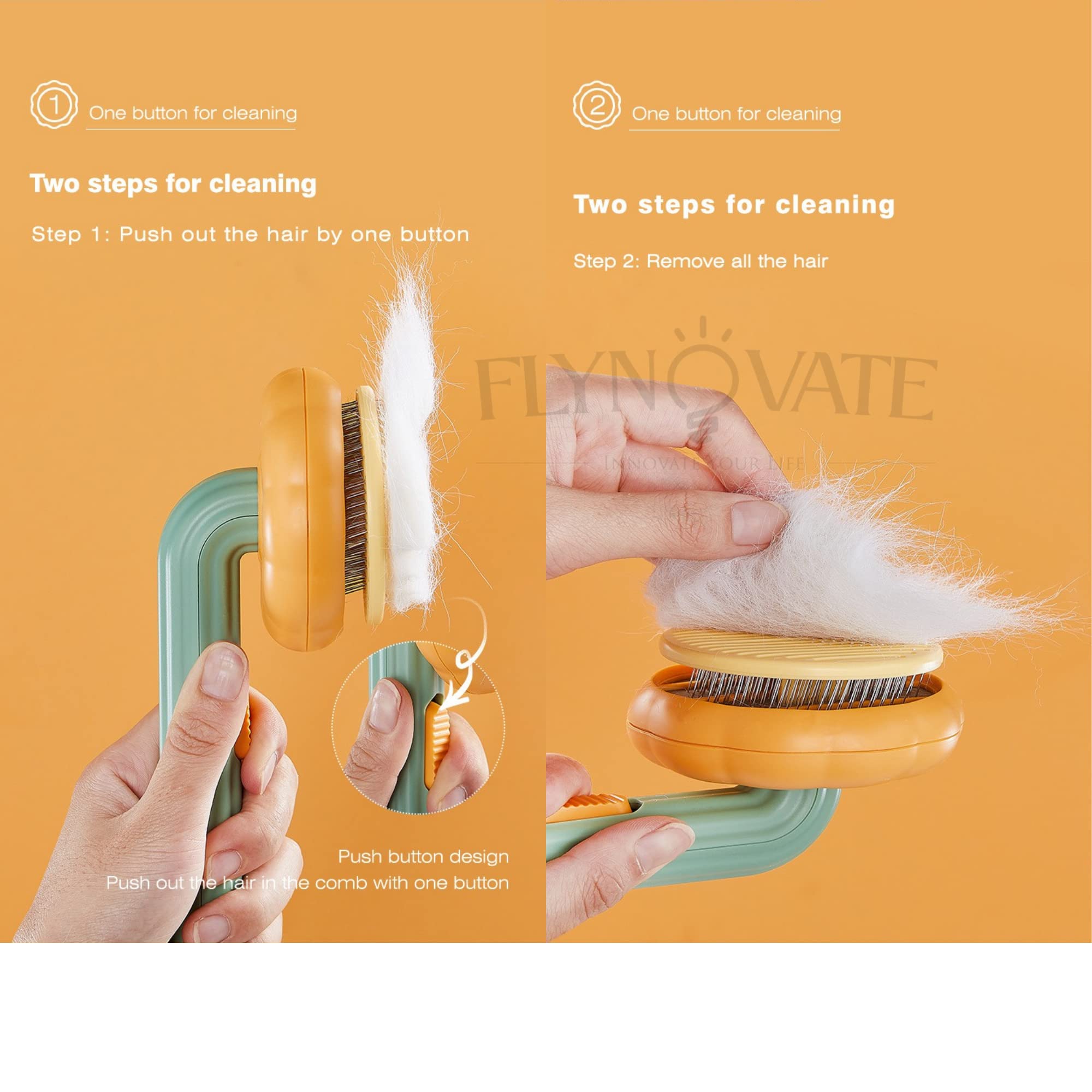 Flynovate Self Cleaning Dog Comb & Cat Comb - Pet Hair Remover Grooming Comb with Switch & PAIN - FREE Slickers | Deshedding Dog Brush & Cat Brush To Gently Massage The Pets with FREE Bath Brush image 5