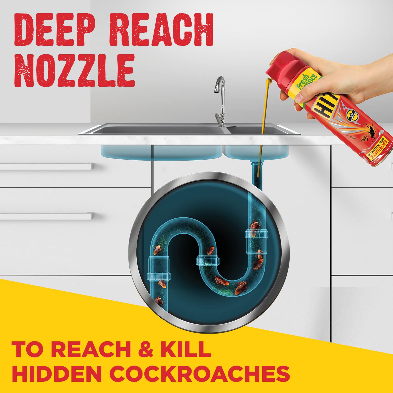 HIT Crawling Insect Killer Cockroach Killer Spray | Instant Kill | Deep-Reach Nozzle | Fresh Fragrance, 700ml image 3